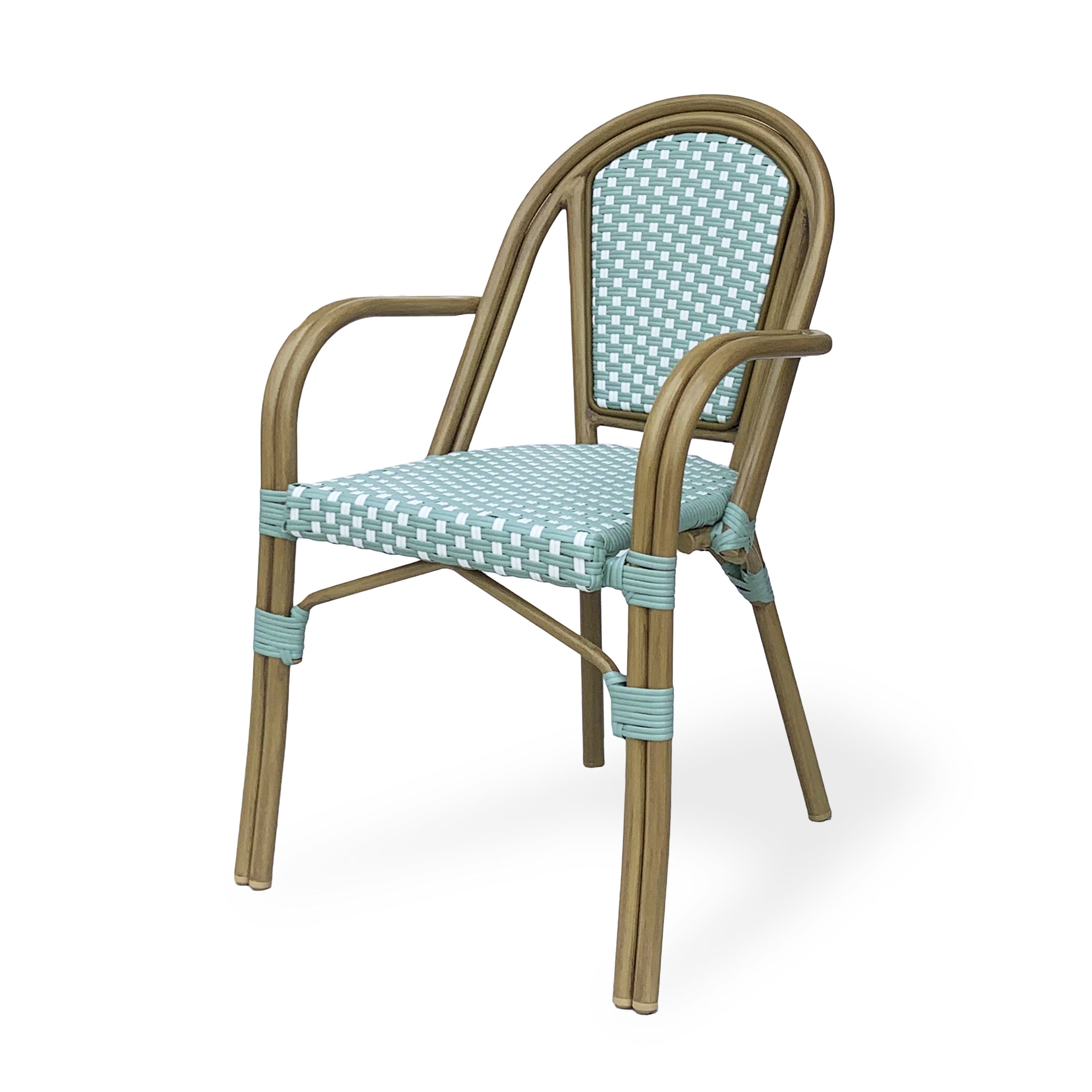 Crowned Wicker Bistro Chair with Checkered Pattern and Curved Arms, Set of 2