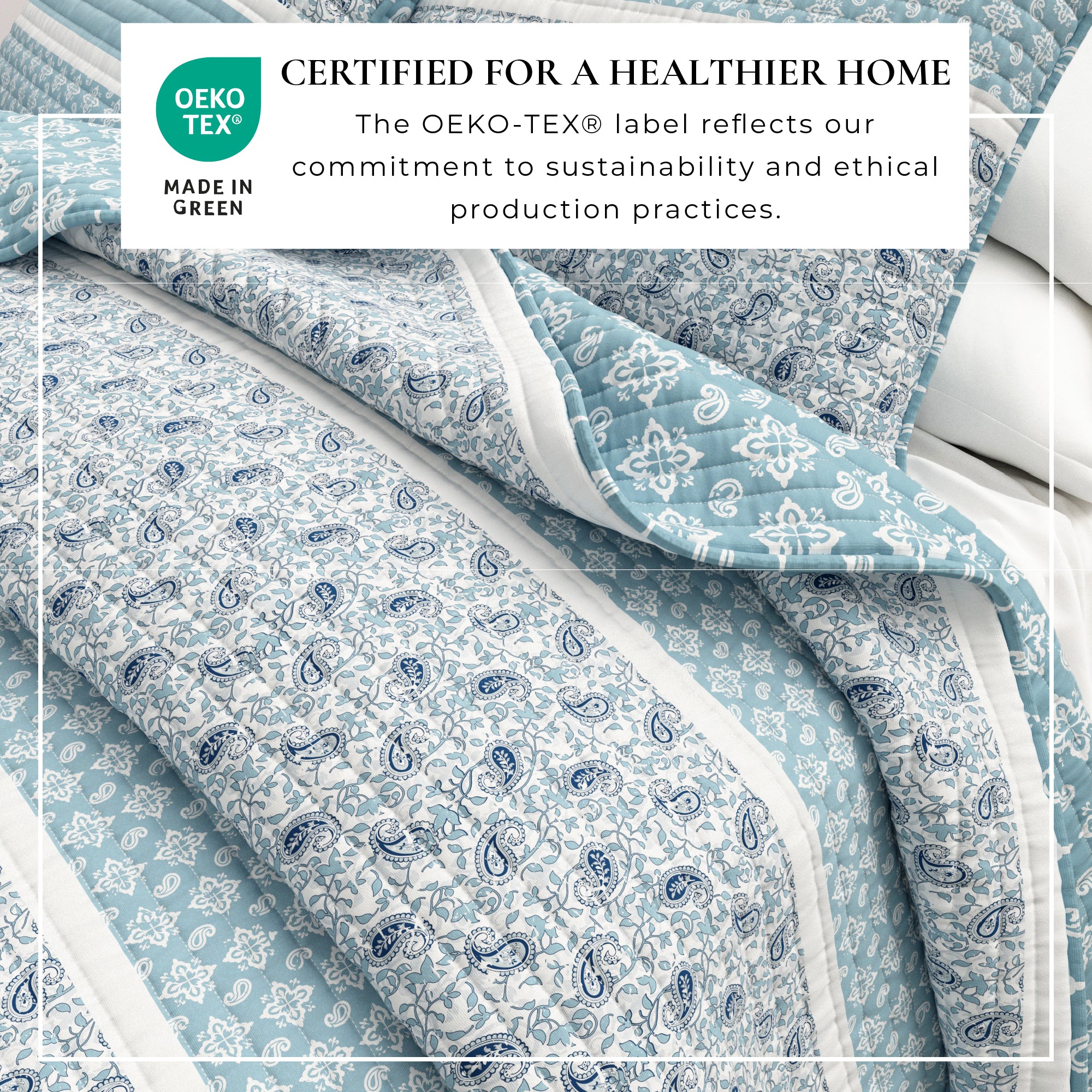 Paisley Patchwork Stripe Reversible Quilt Set with Shams