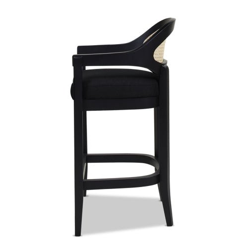 Pyrla 26" Upholstered Counter Stool with Curved Cane Back and Wood Legs - Counter Stools