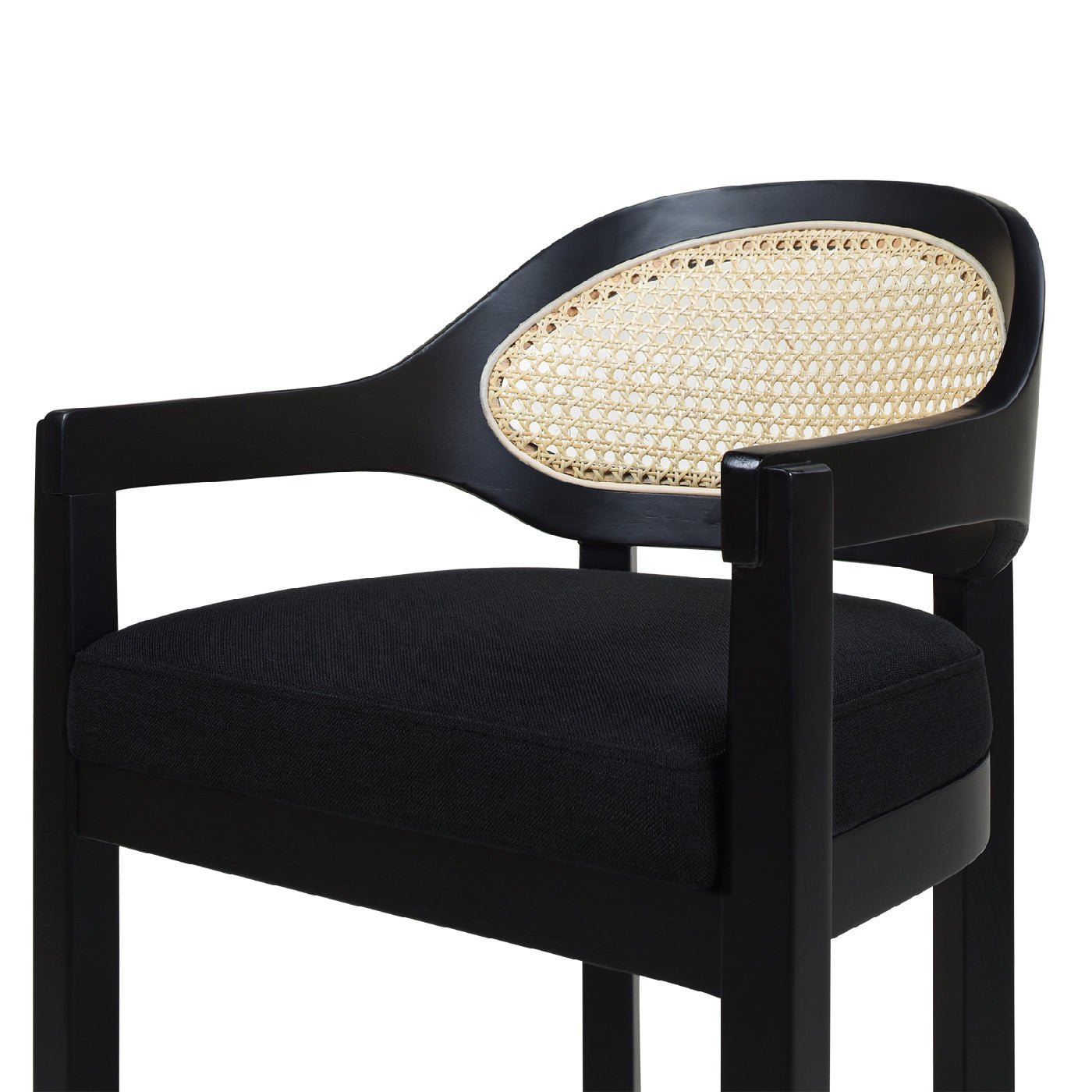 Pyrla 26" Upholstered Counter Stool with Curved Cane Back and Wood Legs - Counter Stools