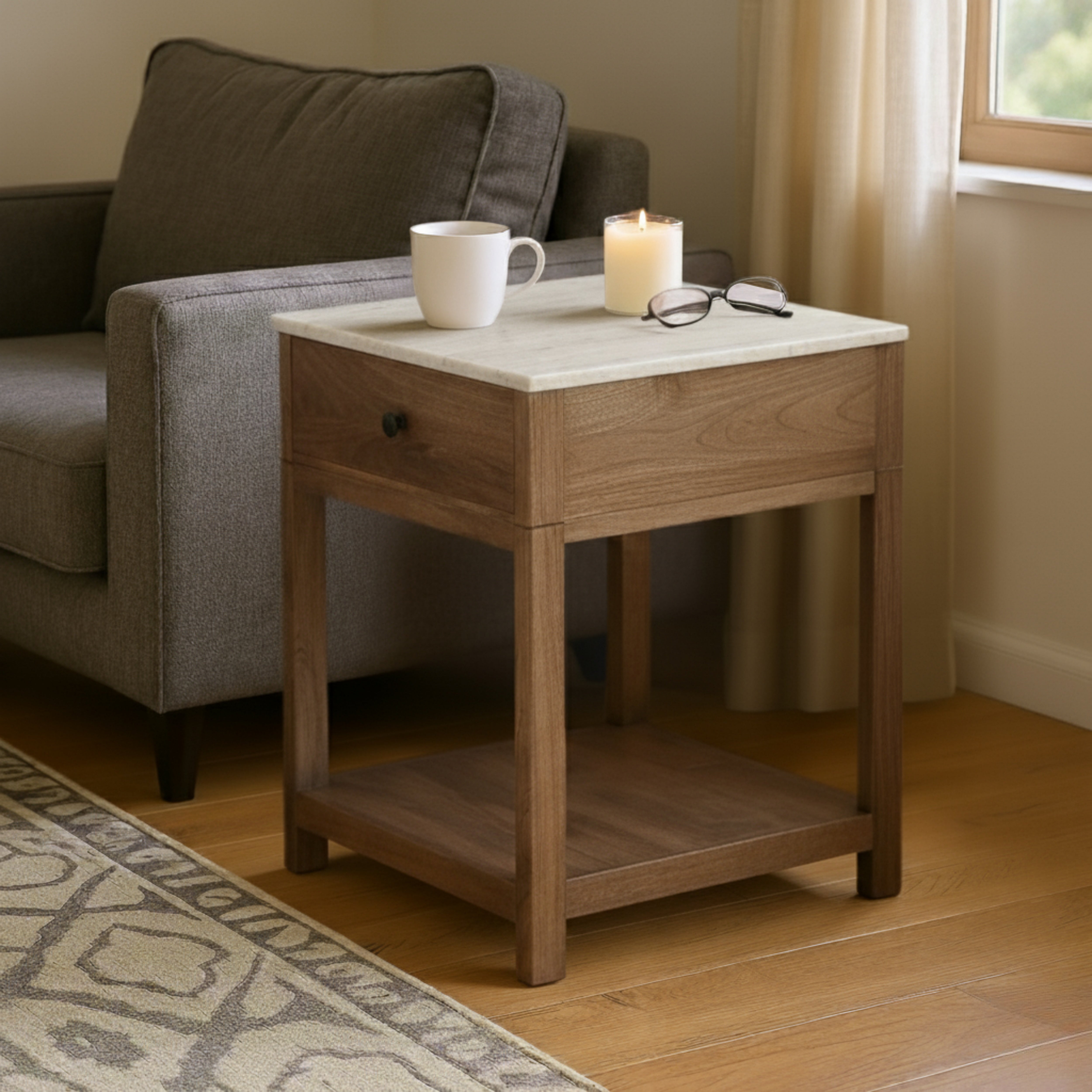 Rectangle Brown Travertine Accent End Table
