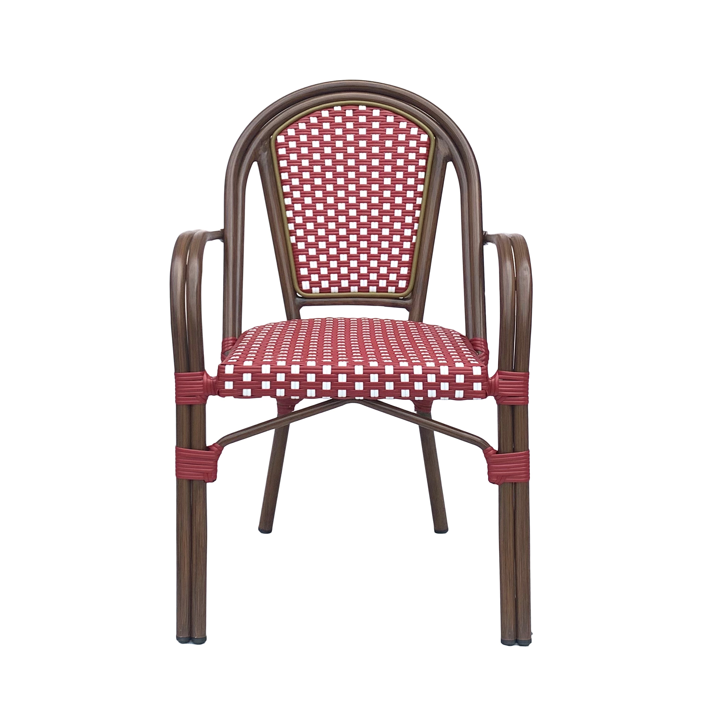 Crowned Wicker Bistro Chair with Checkered Pattern and Curved Arms, Set of 2