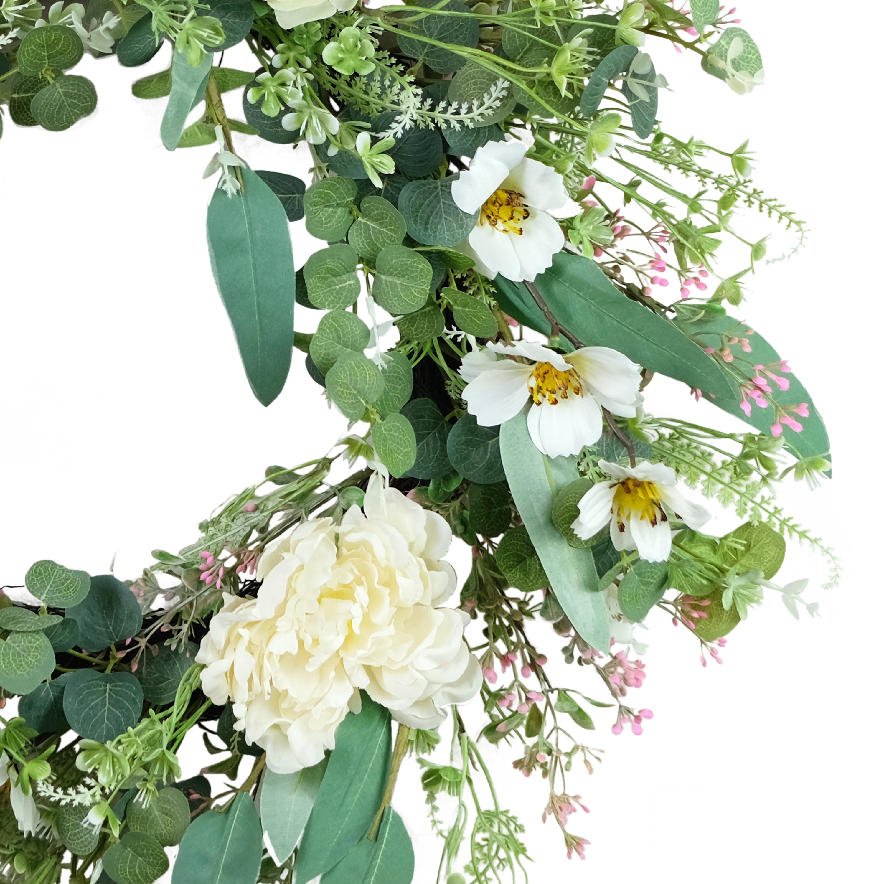 24" Artificial Peony & Dogwood Floral Spring Wreath