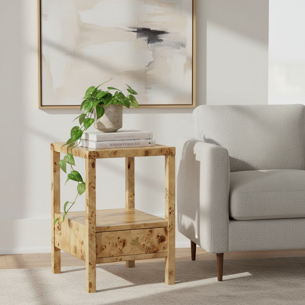 Square Brown Mappa Burl Accent End Table