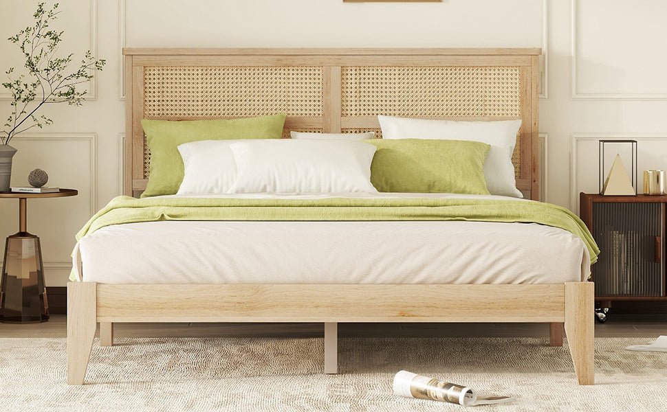 Queen Size Bed with Rattan Headboard - Beds & Headboards