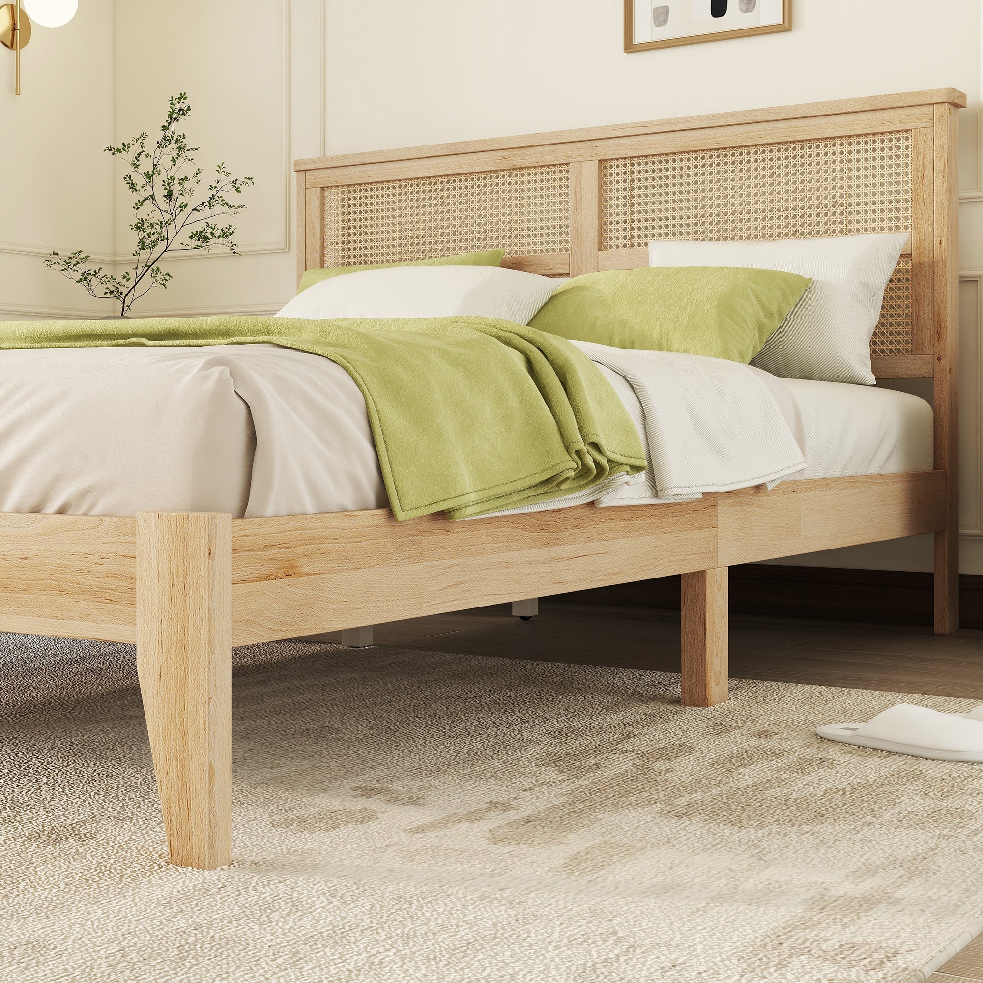 Queen Size Bed with Rattan Headboard - Beds & Headboards