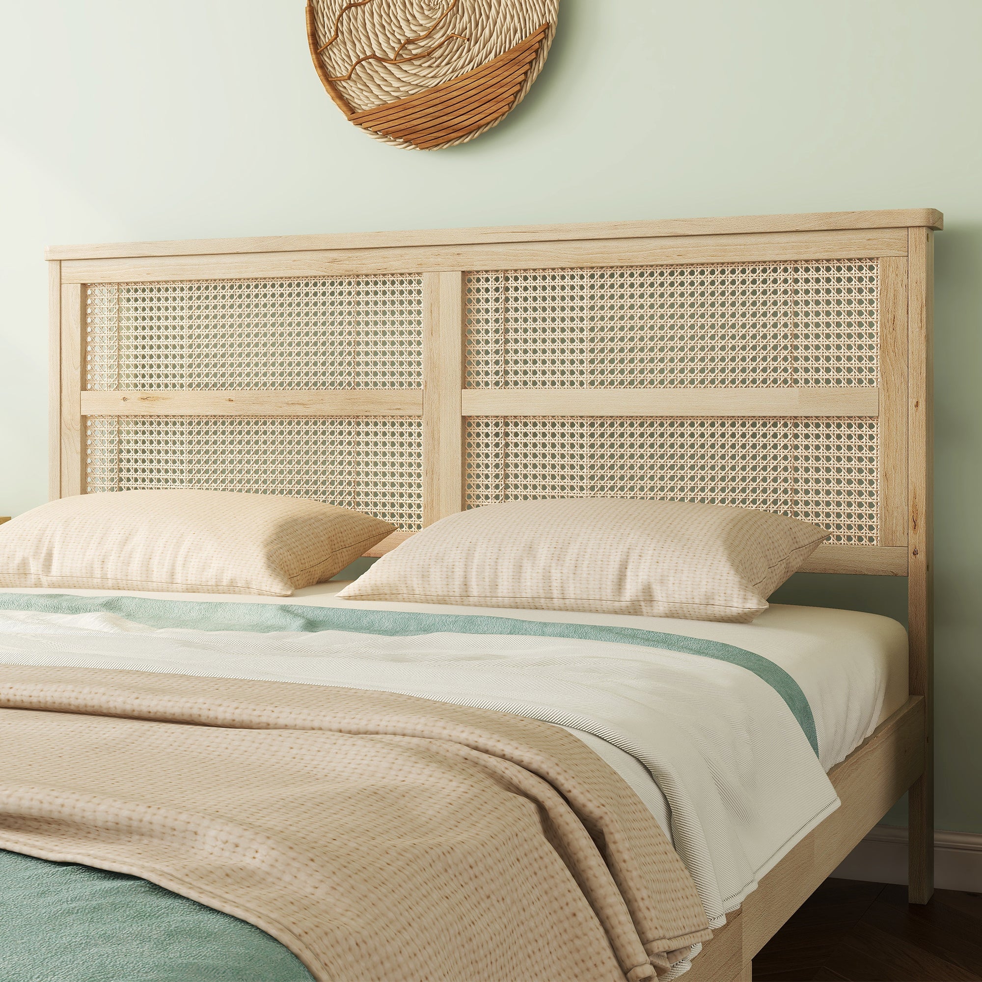 Queen Size Bed with Rattan Headboard - Beds & Headboards