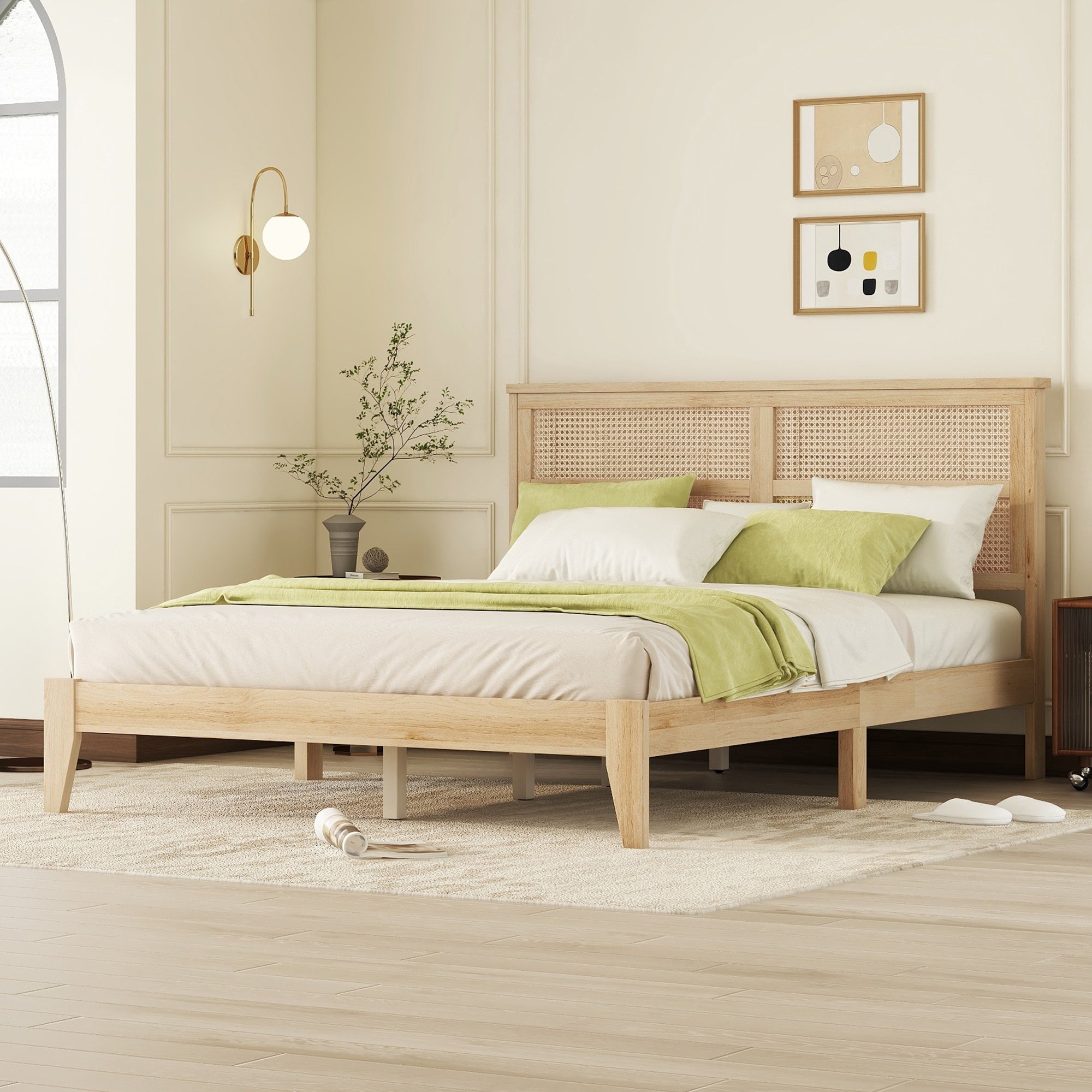 Queen Size Bed with Rattan Headboard - Beds & Headboards