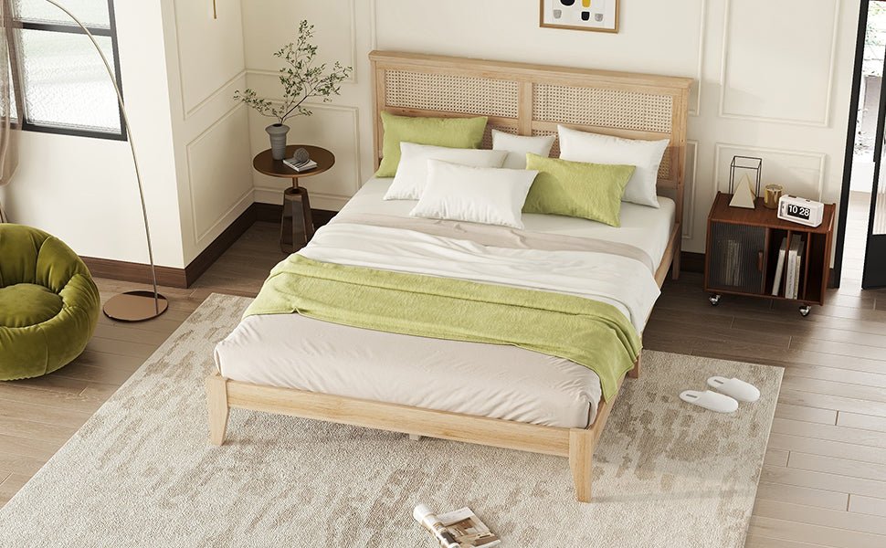 Queen Size Bed with Rattan Headboard - Beds & Headboards