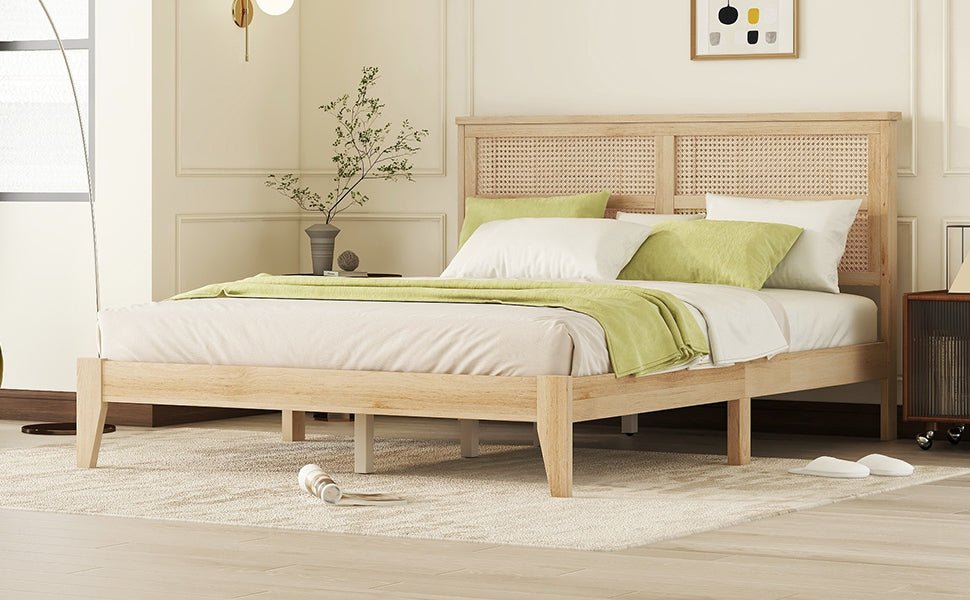 Queen Size Bed with Rattan Headboard - Beds & Headboards