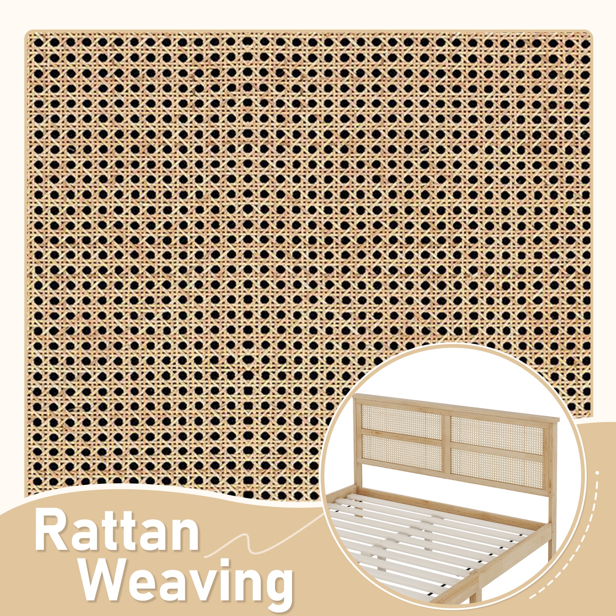 Queen Size Bed with Rattan Headboard - Beds & Headboards