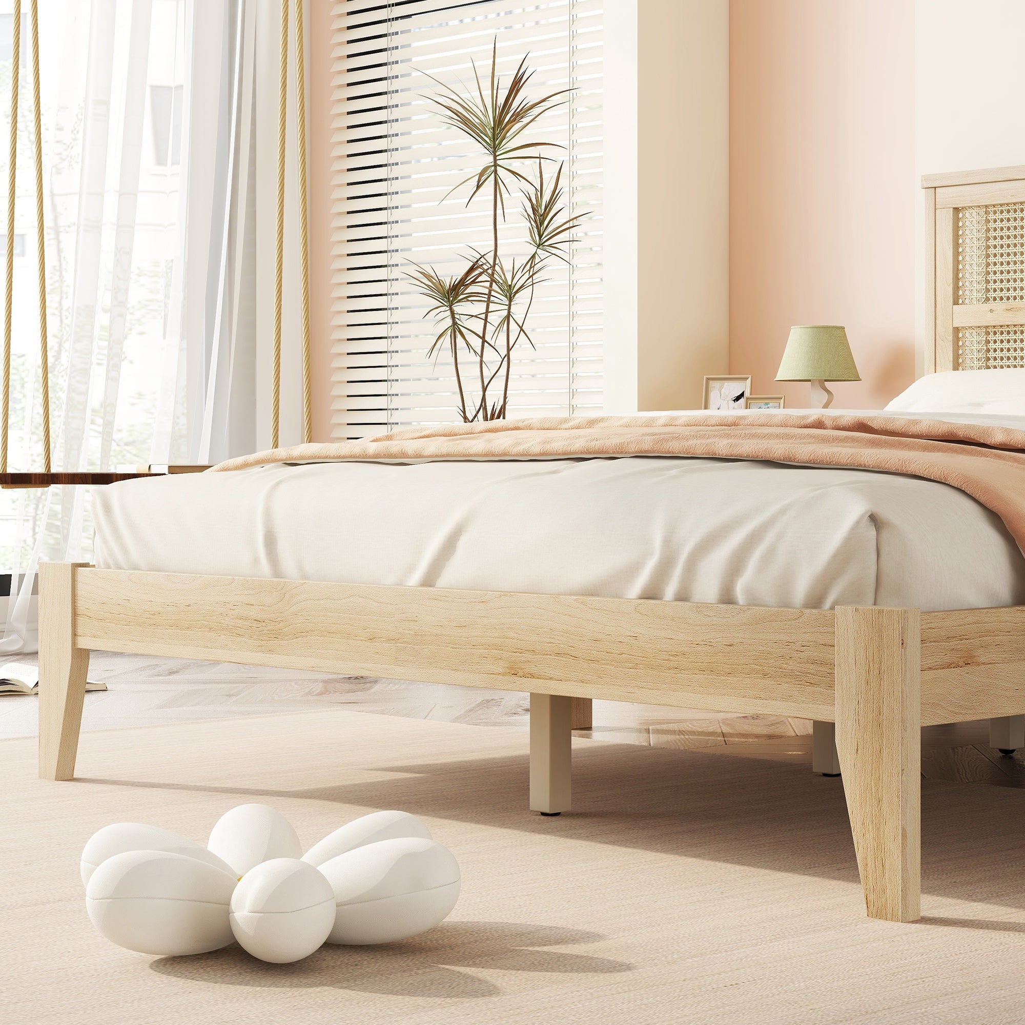 Queen Size Bed with Rattan Headboard - Beds & Headboards