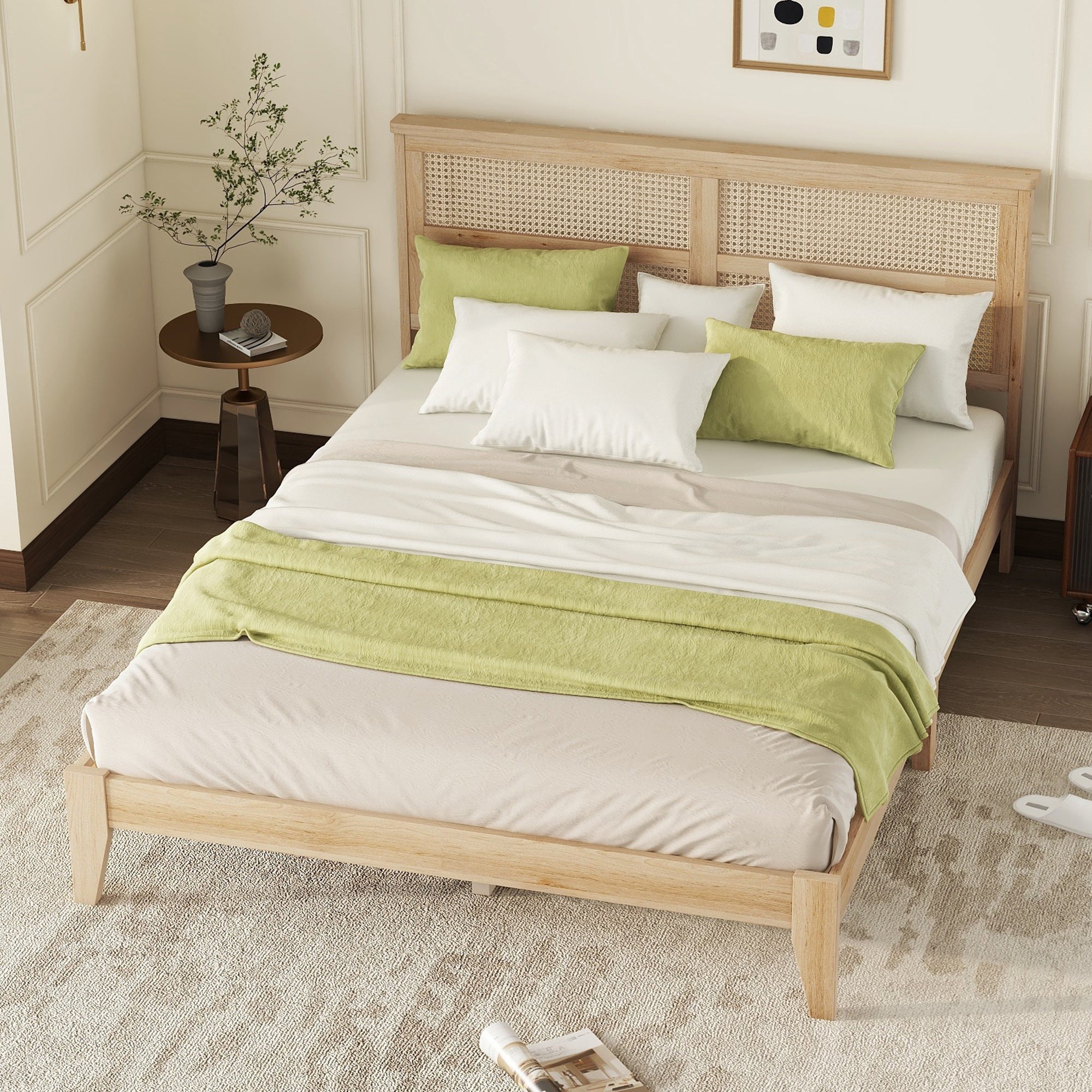 Queen Size Bed with Rattan Headboard - Beds & Headboards