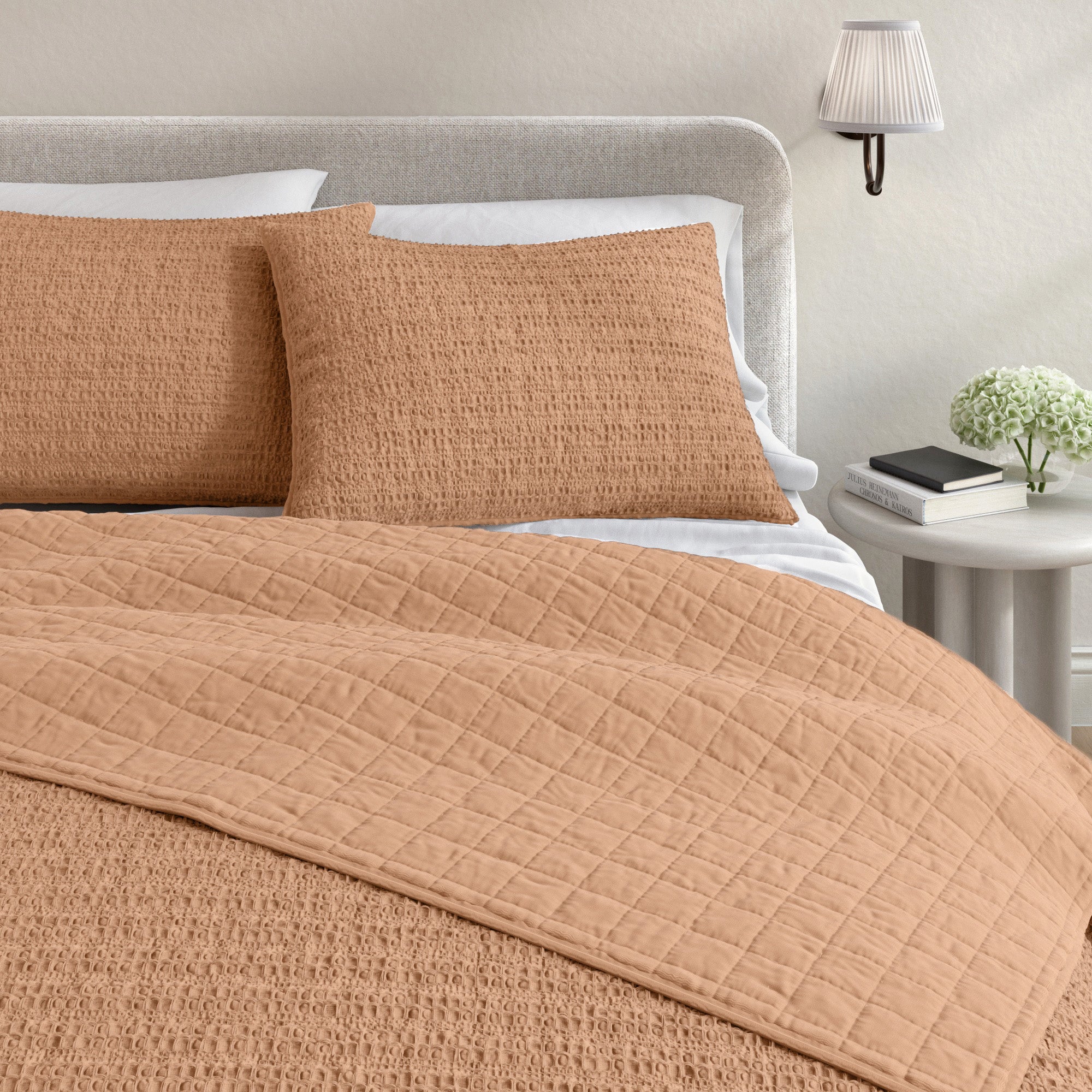 100% Cotton Garment Washed Honeycomb Waffle Quilt and Sham Set