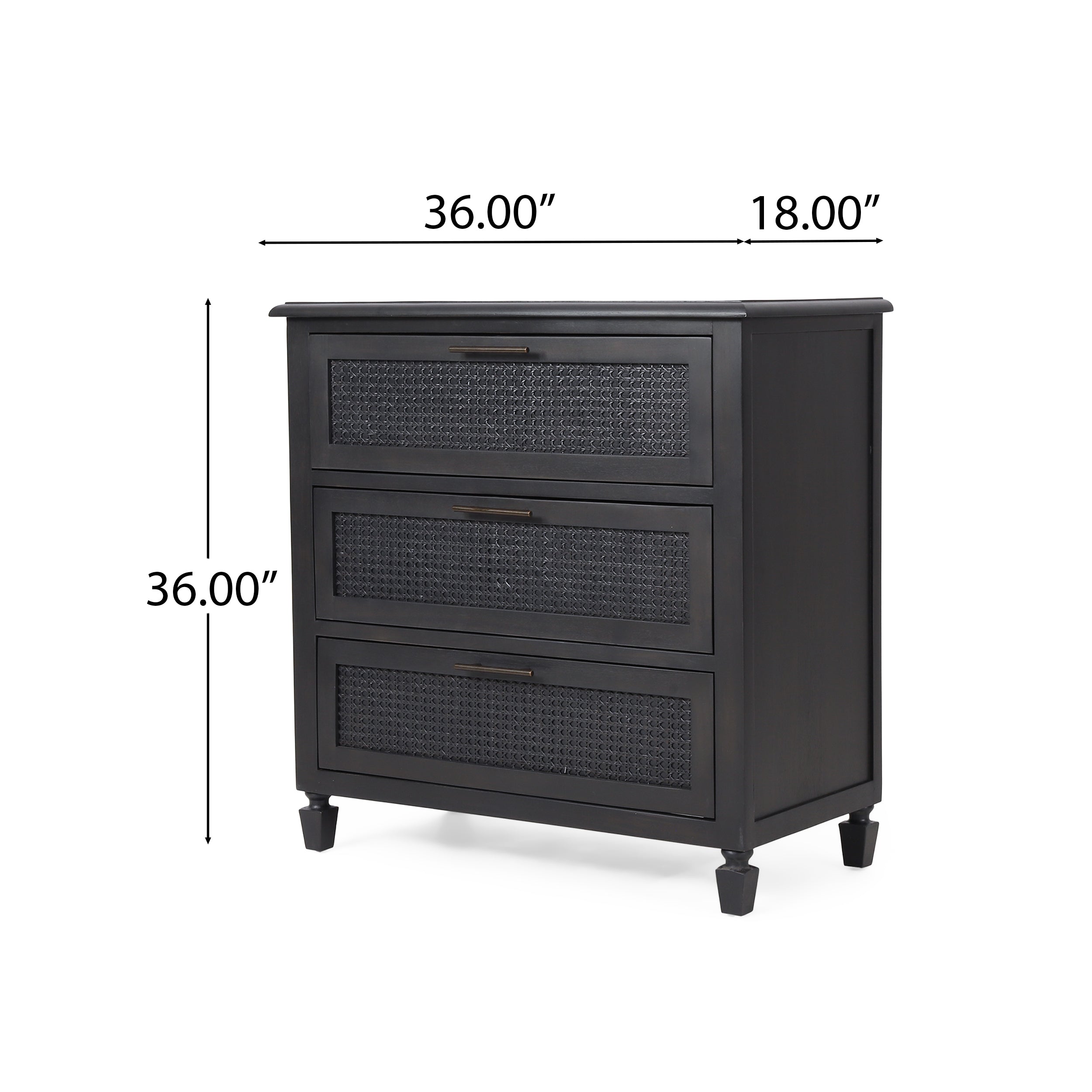Black 3-Drawer Dresser with Cane Accent
