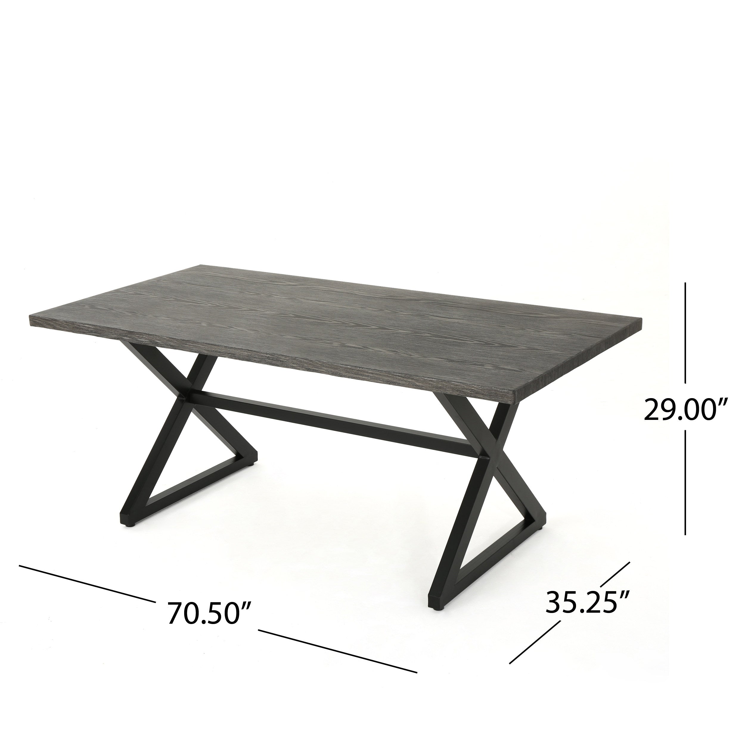 Rolando Outdoor Aluminum Dining Table with Steel Frame, Grey / Black
