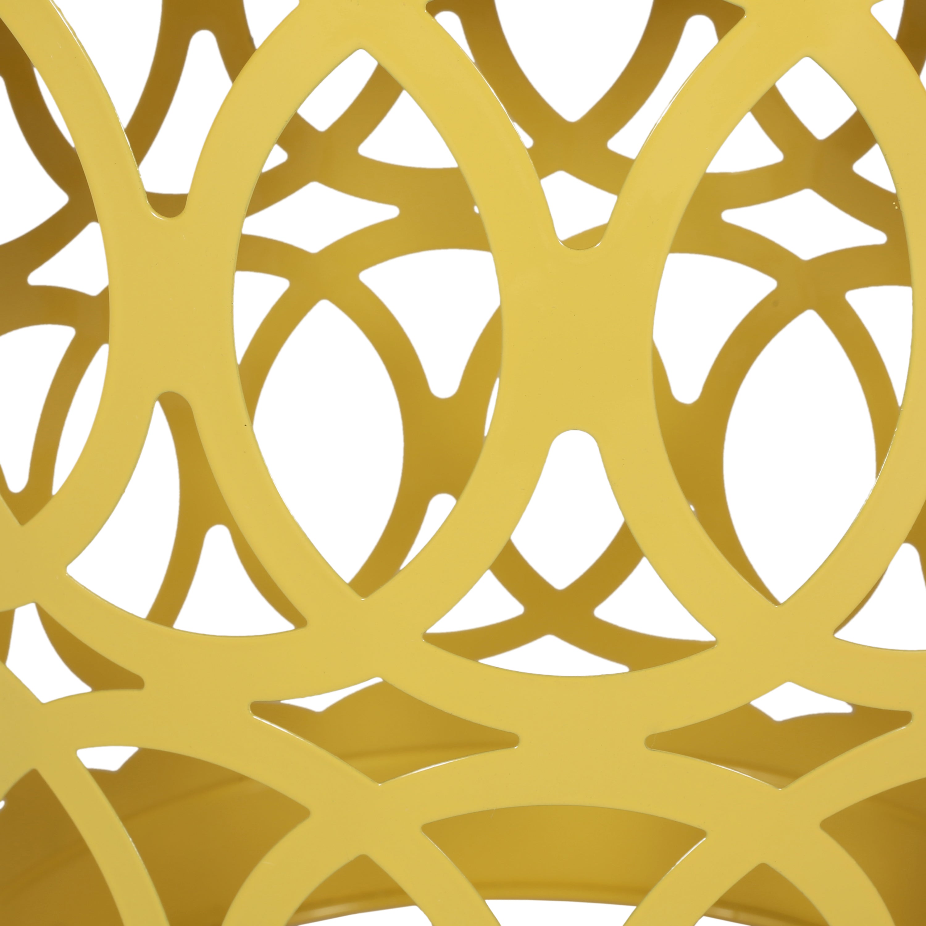 Symmetry Yellow Outdoor Cylindrical End Table with Overlapping Circle Pattern