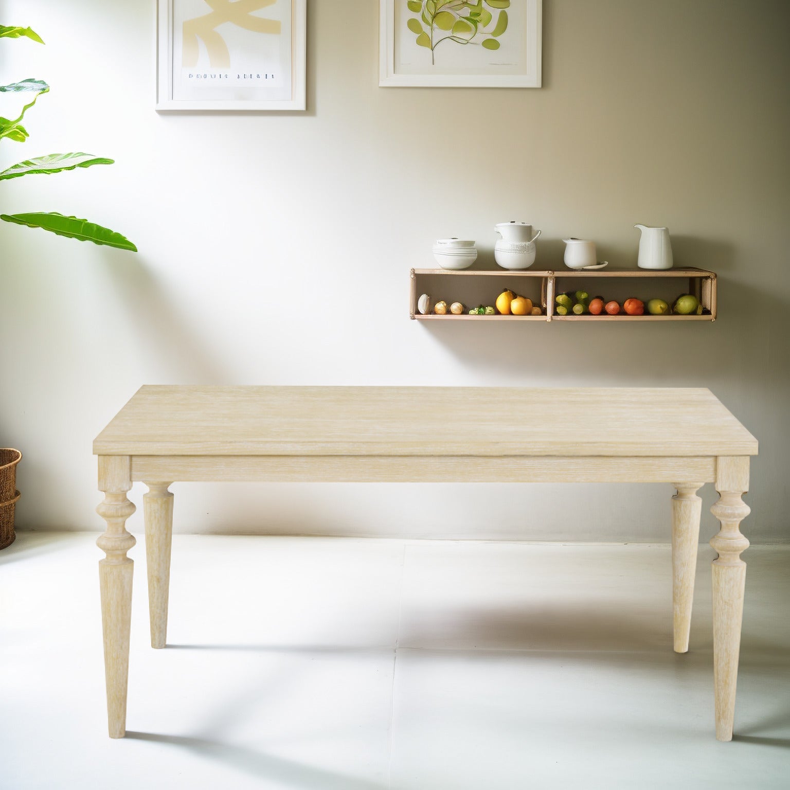 Rectangle Dining Table with Turned Leg and Wood Frame - Dining Room Sets