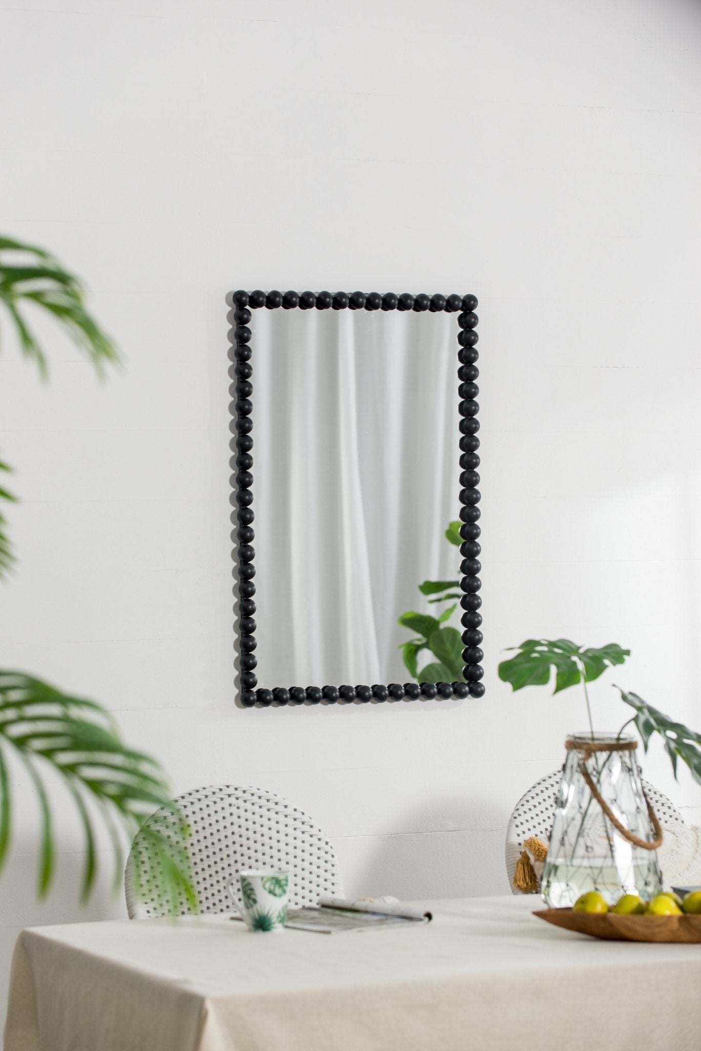 Rectangular Mirror with Metal Beaded Design - Mirrors