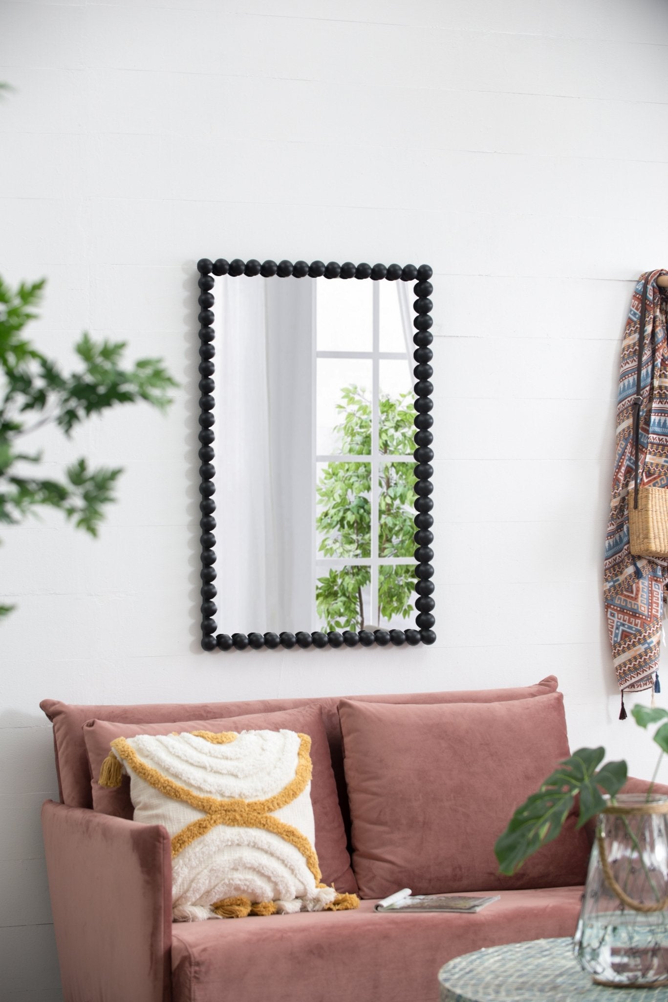 Rectangular Mirror with Metal Beaded Design - Mirrors