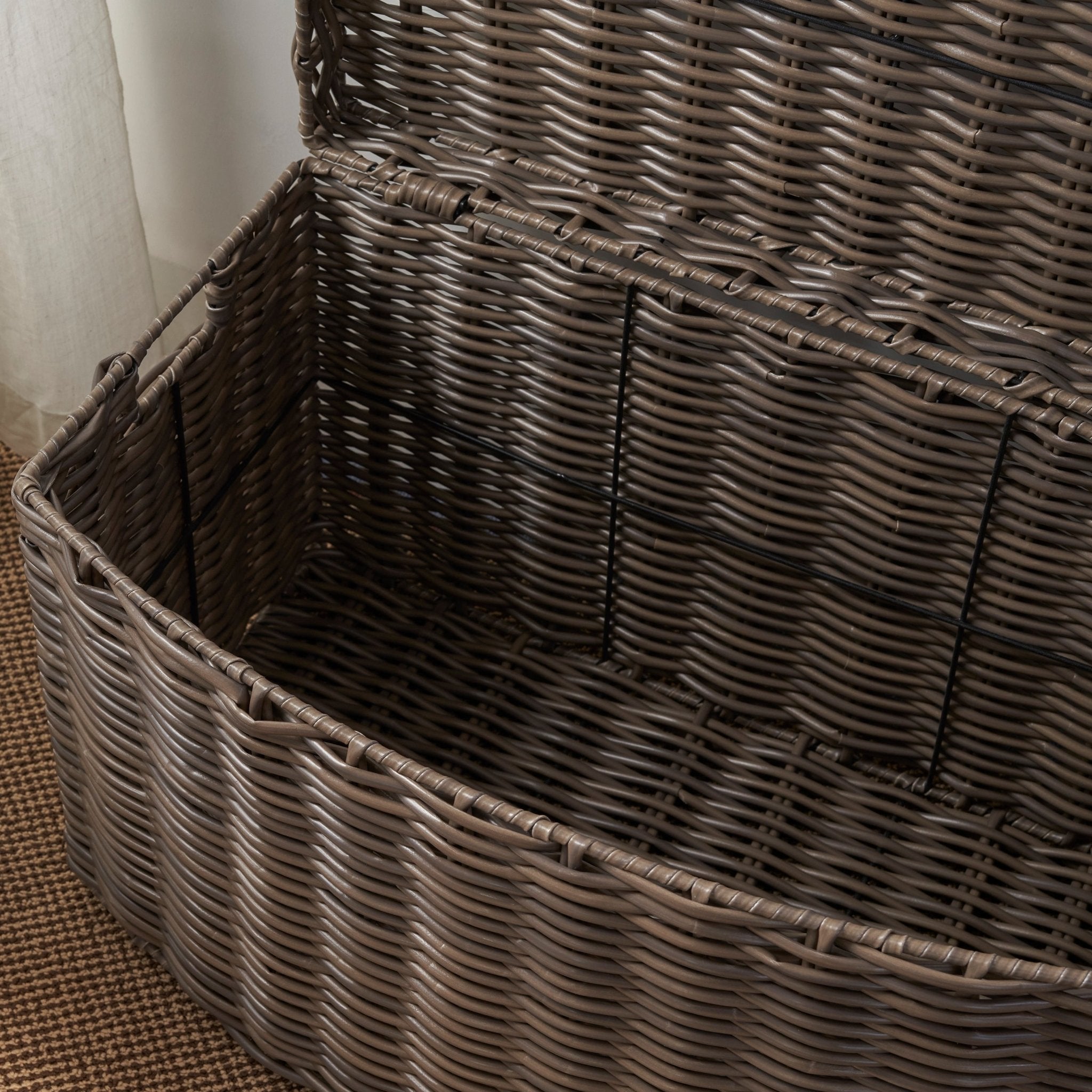 Rectangular Woven Wicker Storage Basket with Handles - Baskets