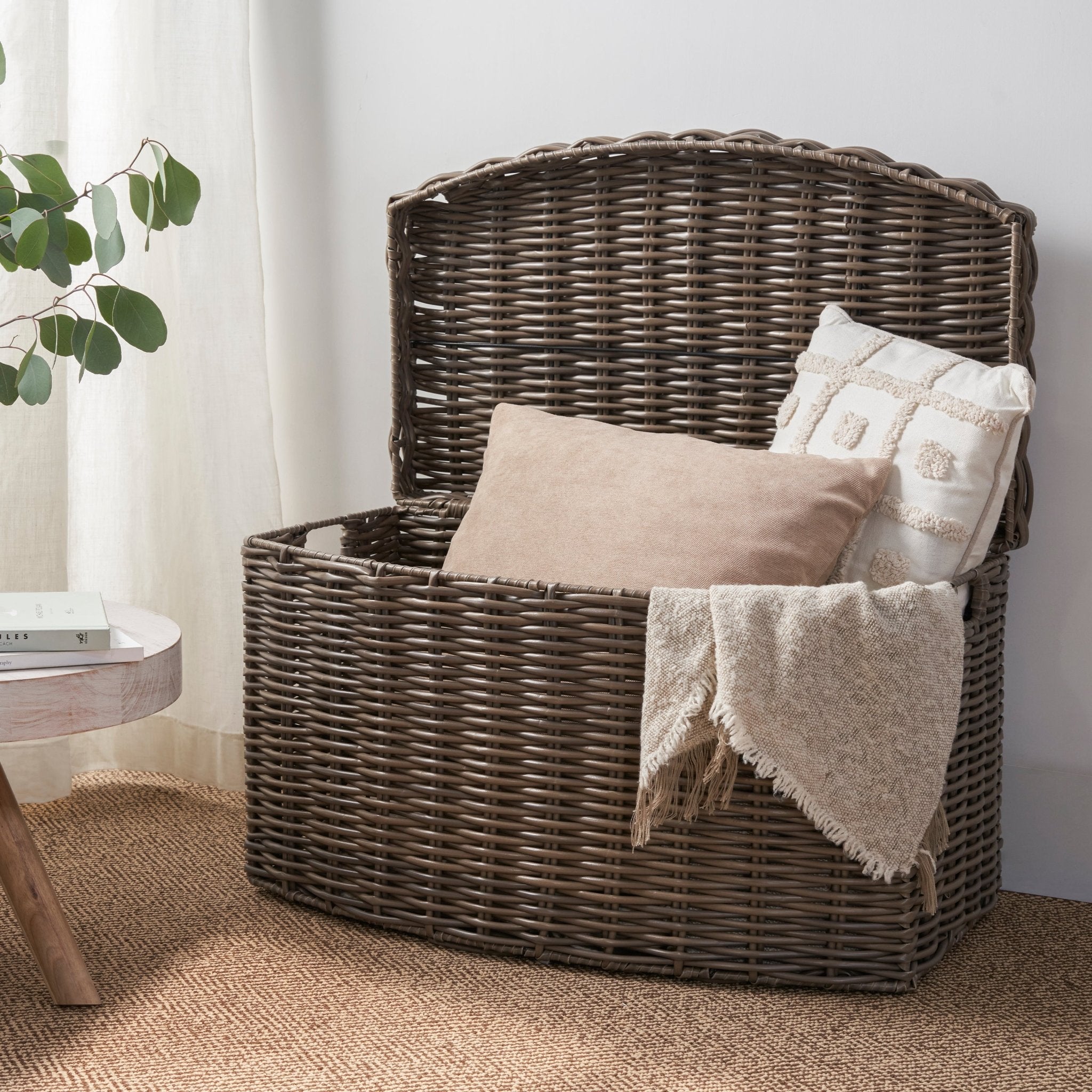 Rectangular Woven Wicker Storage Basket with Handles - Baskets