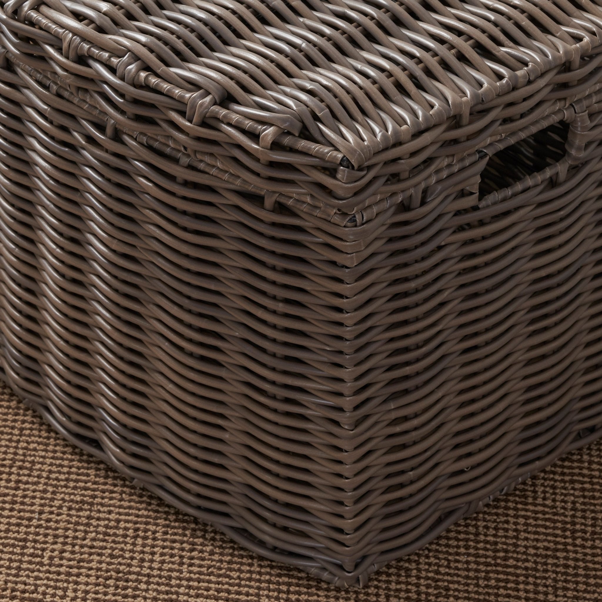 Rectangular Woven Wicker Storage Basket with Handles - Baskets