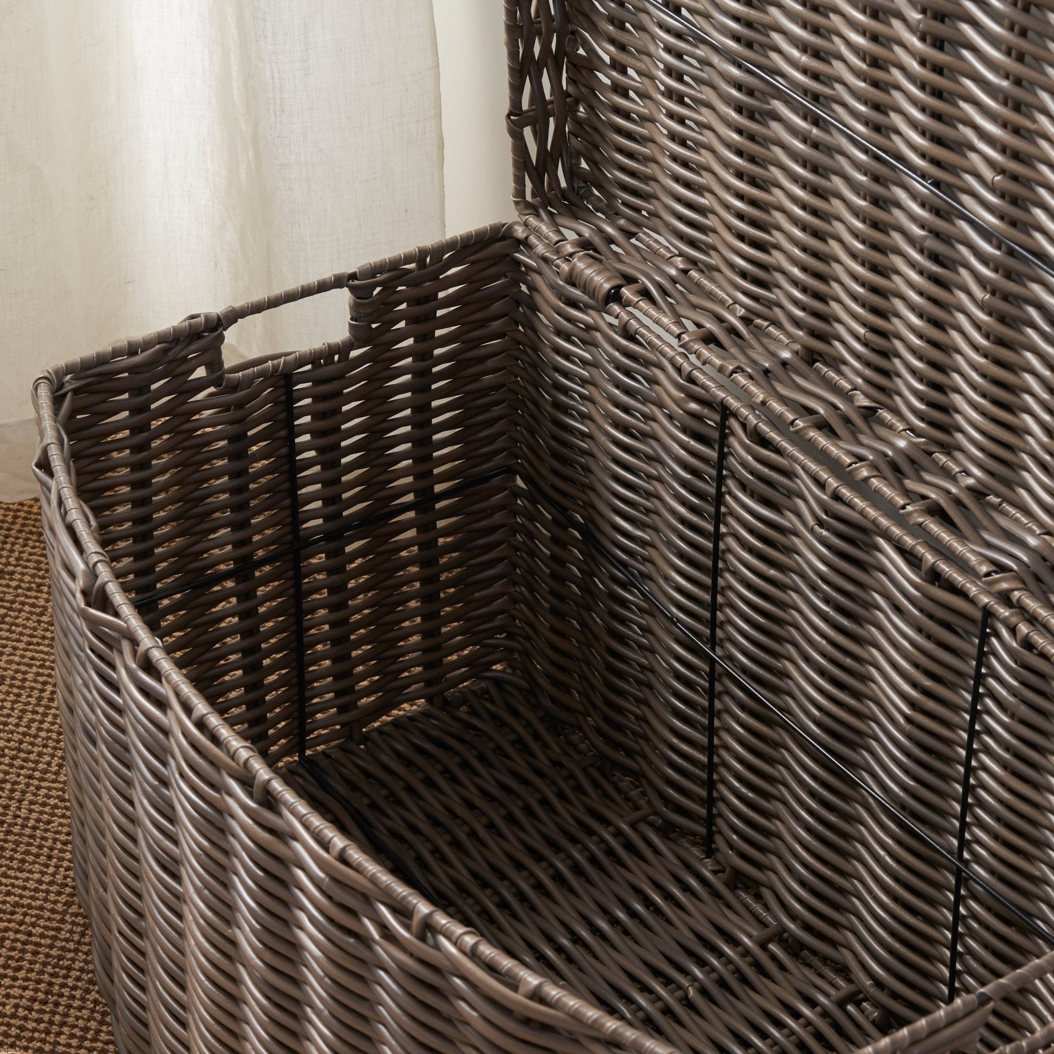 Rectangular Woven Wicker Storage Basket with Handles - Baskets