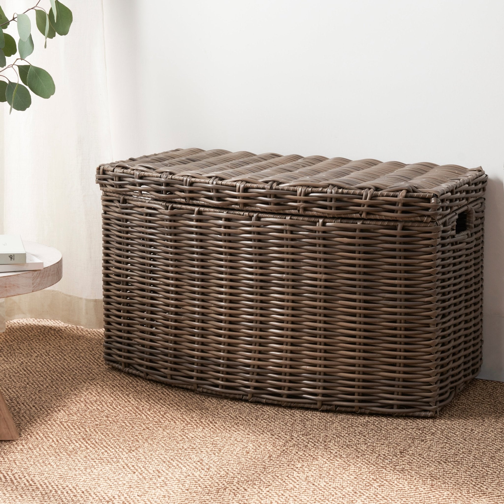 Rectangular Woven Wicker Storage Basket with Handles - Baskets