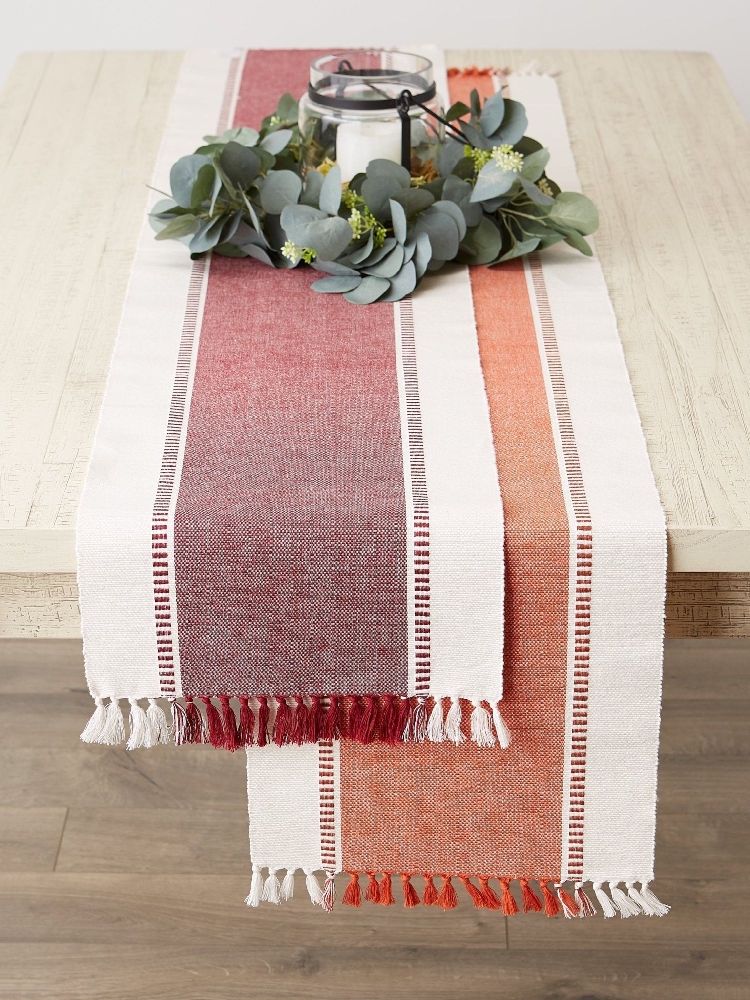 Redwood Striped Fringe Ribbed Table Runner 13X72 - Table Runners