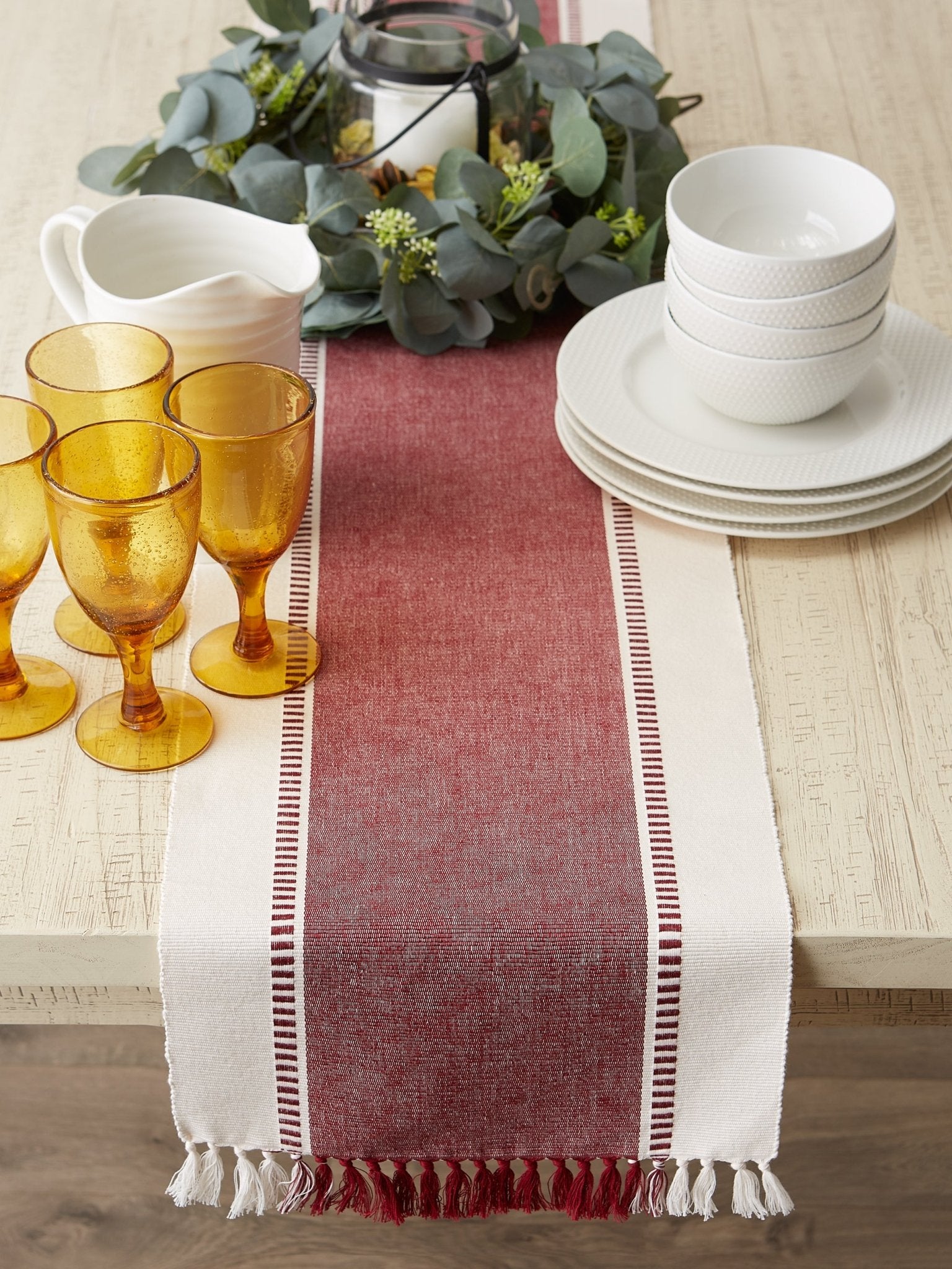 Redwood Striped Fringe Ribbed Table Runner 13X72 - Table Runners