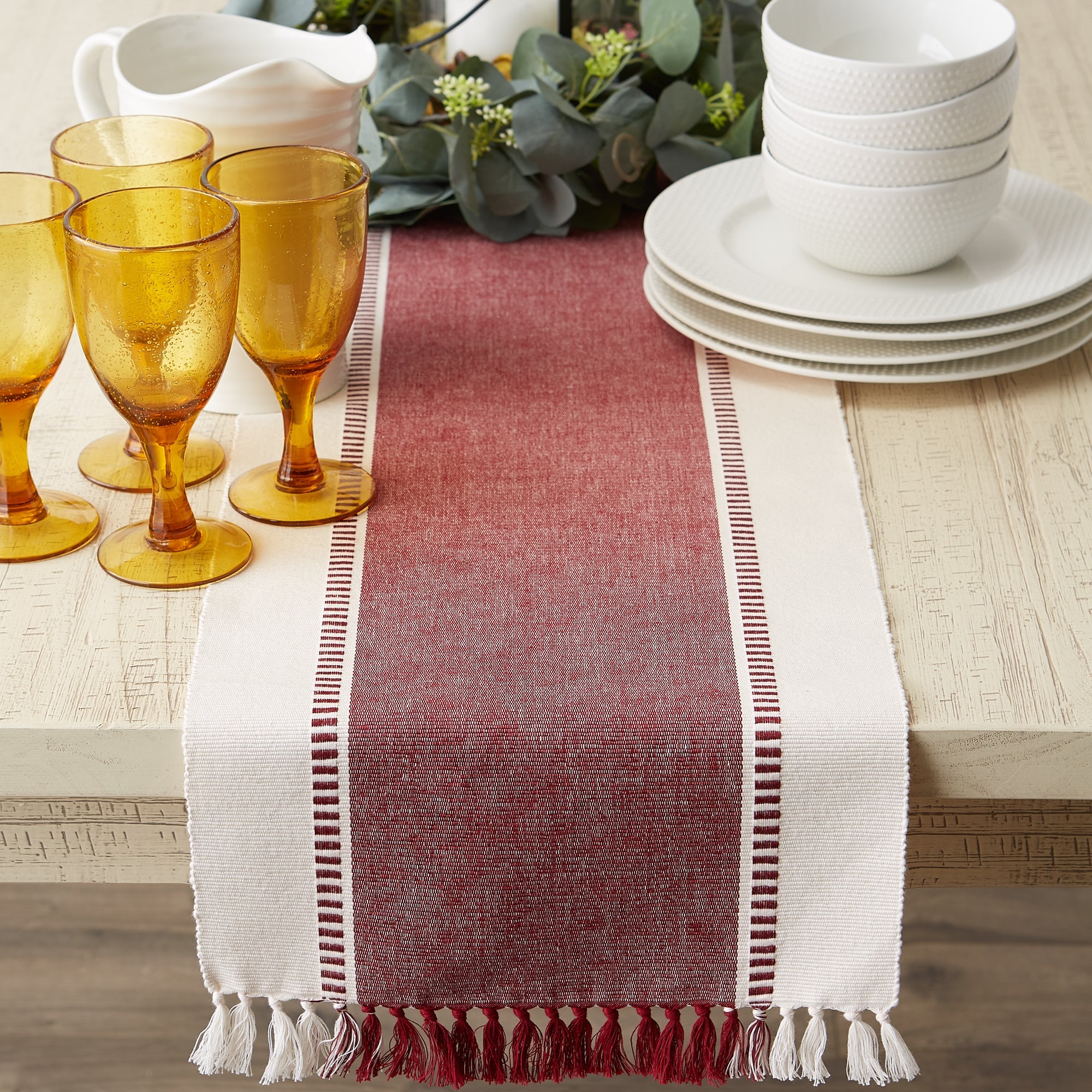 Redwood Striped Fringe Ribbed Table Runner 13X72 - Table Runners
