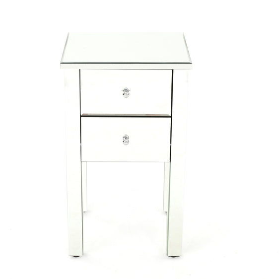 Reflective Mirrored Side Table with 2 Drawers - Side Tables