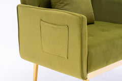 Reverie Velvet Upholstered Accent Chair with Pillow, Metal Legs and Side Pocket - Accent Chairs