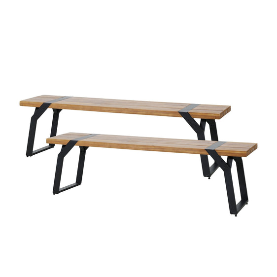 Revolve Outdoor Bench with Acacia Wood Top, Set of 2 - Outdoor