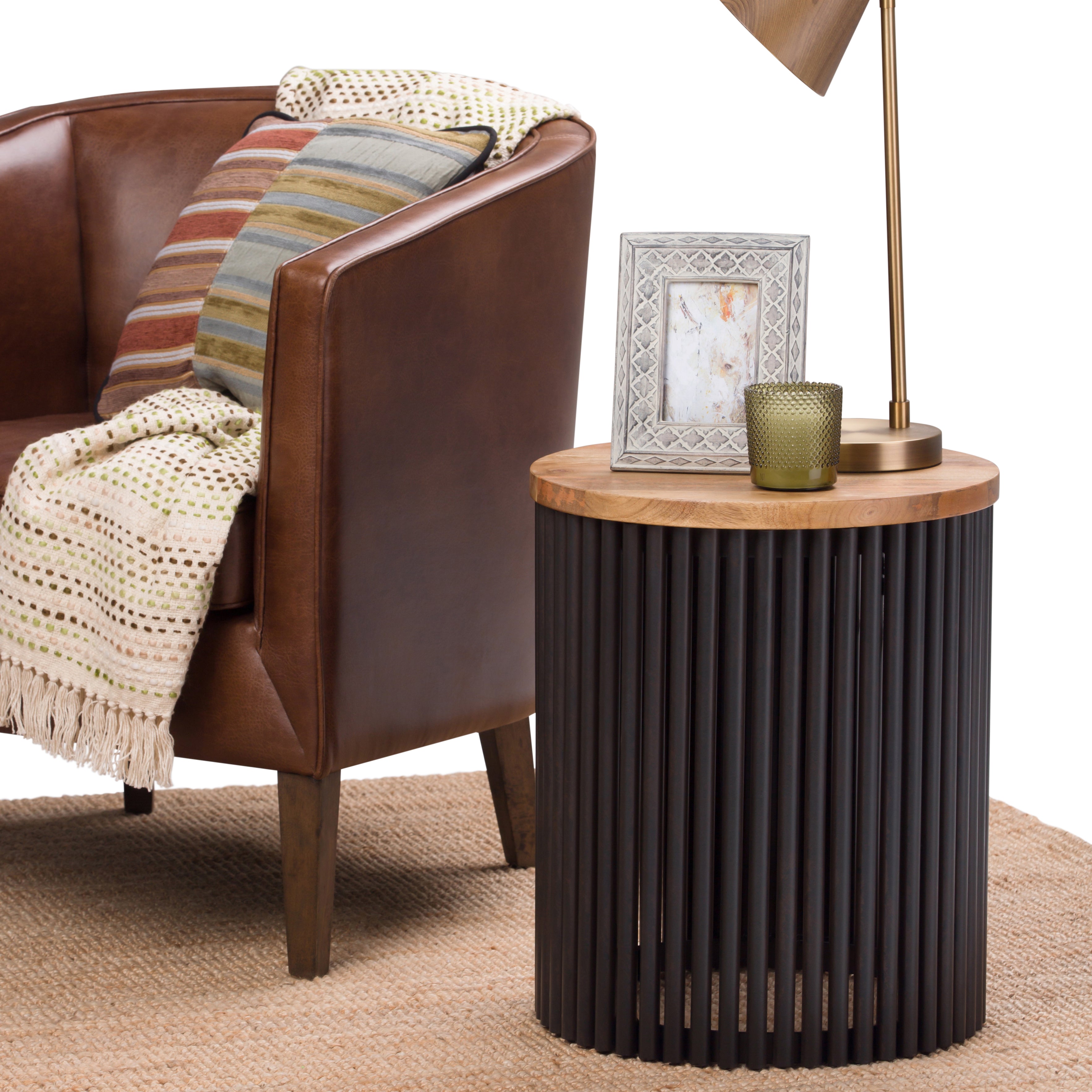 Valiant Cylinder-Shaped Accent Table with Pipe Design Base