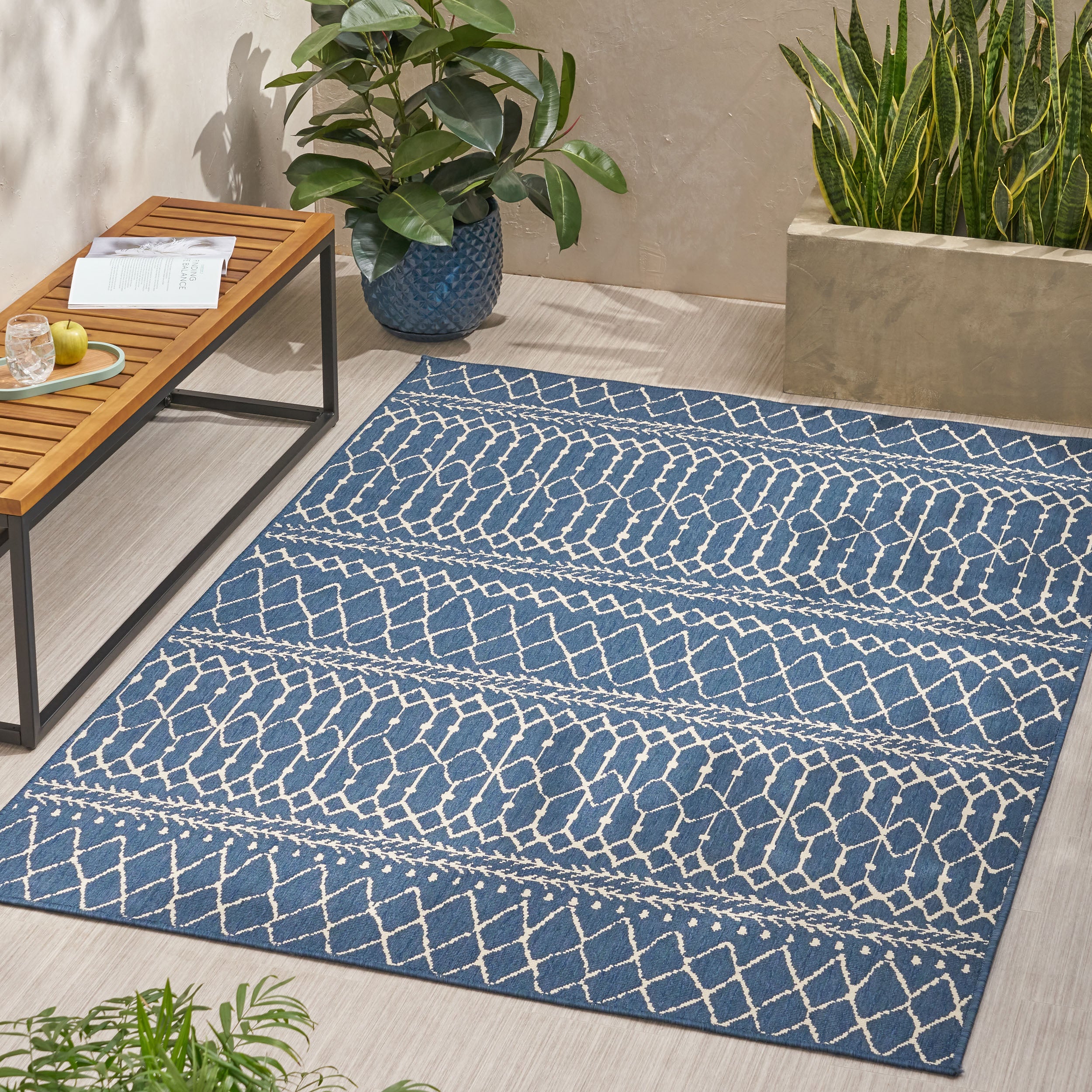 Calamity Blue Boho 63" x 84" Polypropylene Outdoor Area Rug