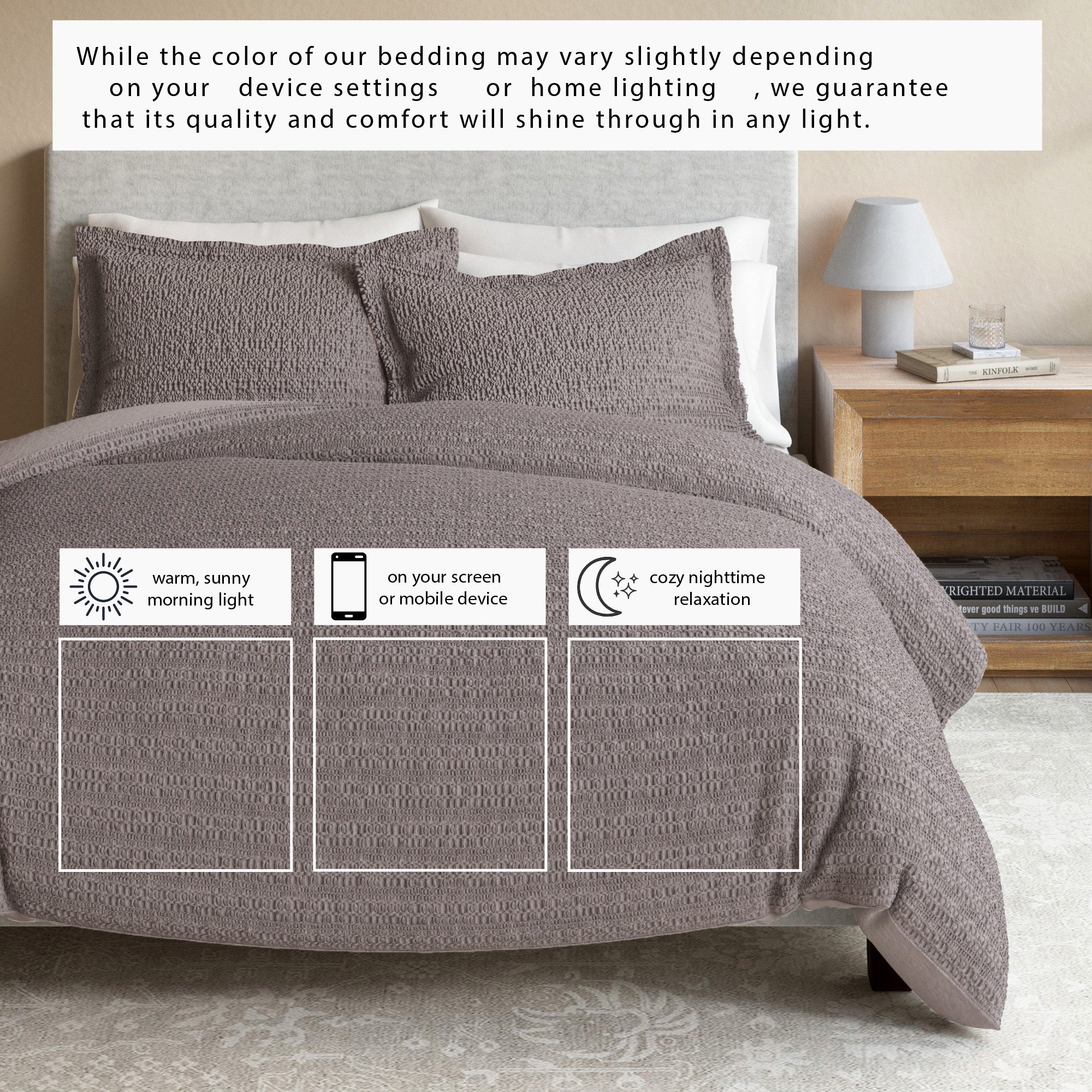 100% Cotton Honeycomb Waffle Textured Duvet Cover with Pillow Shams