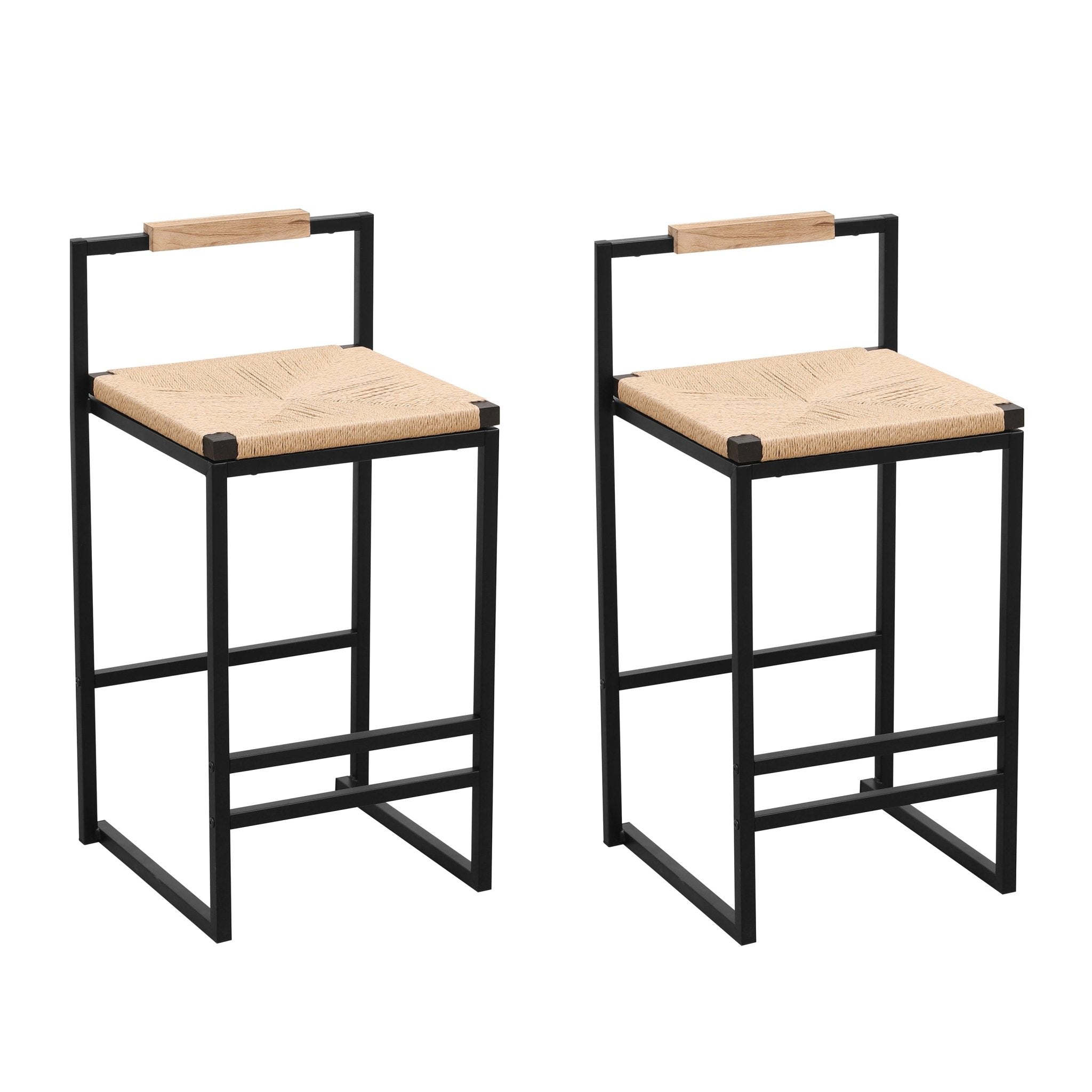 Rope Woven Bar Stool with Low Back and Metal Base, Set of 2 - Bar Stools