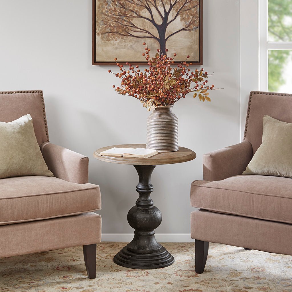 Round Accent Table with Pedestal Wood Base - Side Tables
