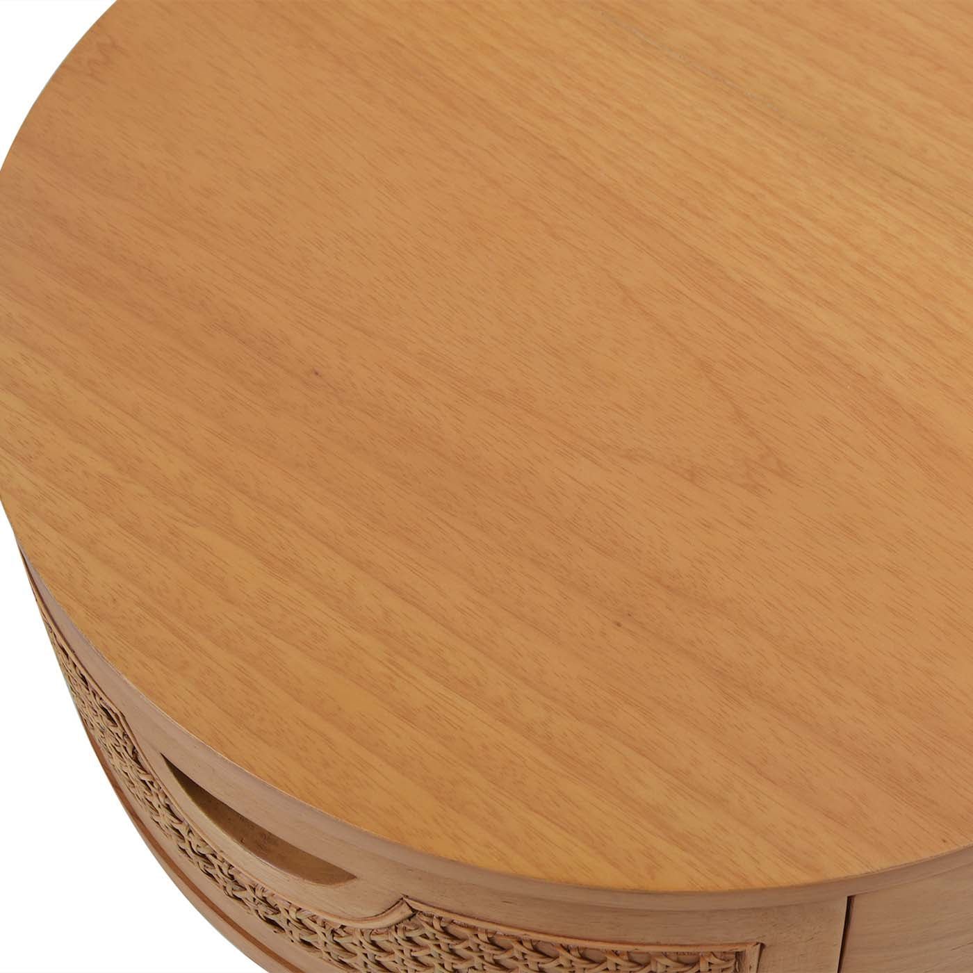Round Cane Rattan Storage Side Table with Drawer - Side Tables