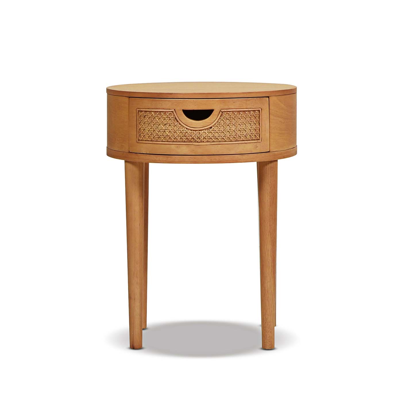 Round Cane Rattan Storage Side Table with Drawer - Side Tables