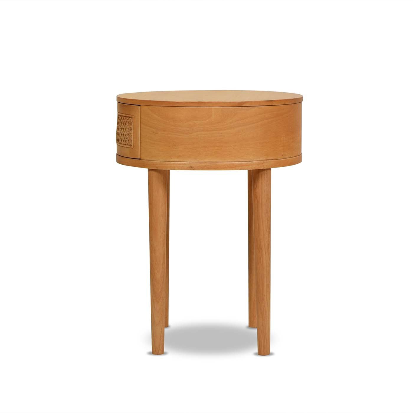 Round Cane Rattan Storage Side Table with Drawer - Side Tables