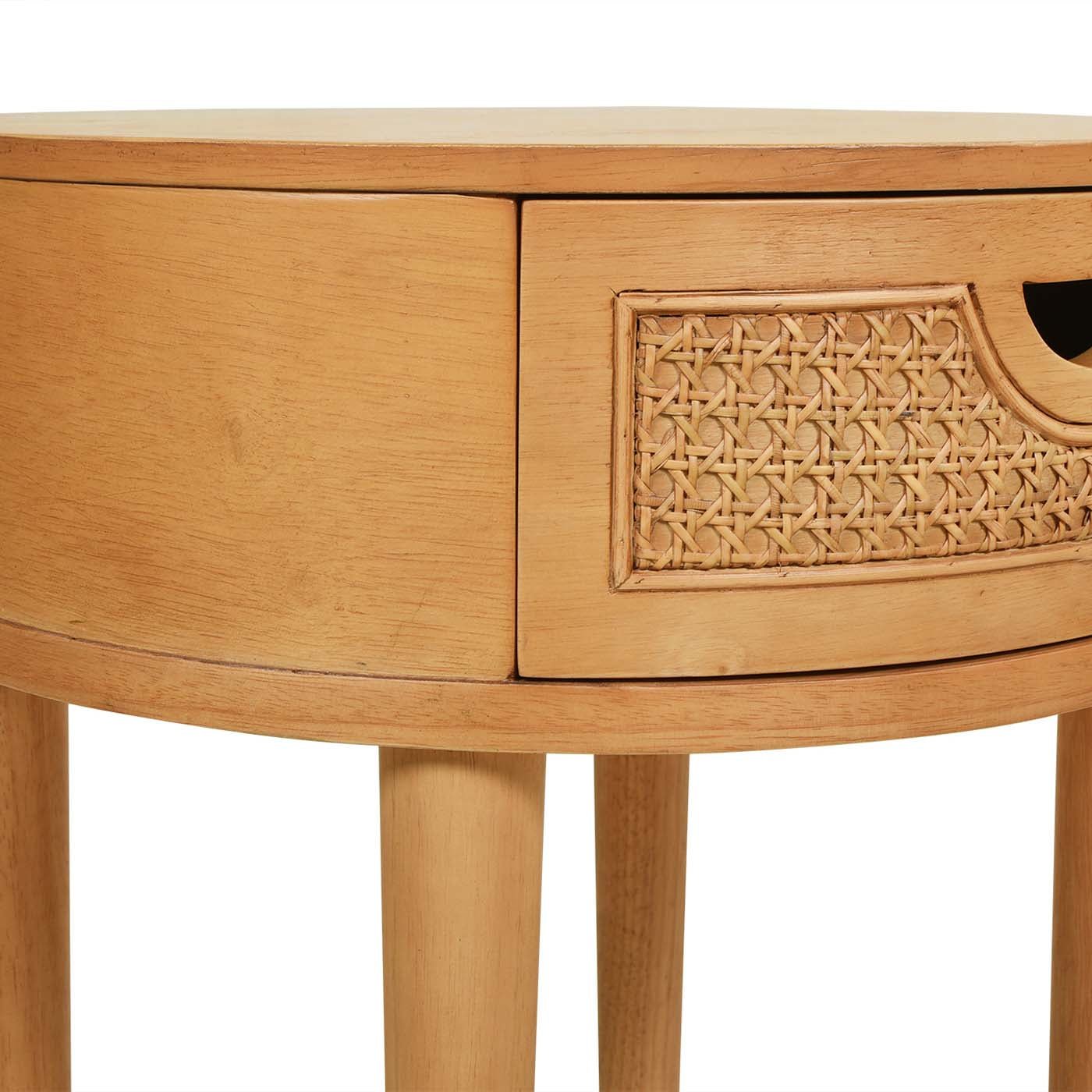 Round Cane Rattan Storage Side Table with Drawer - Side Tables