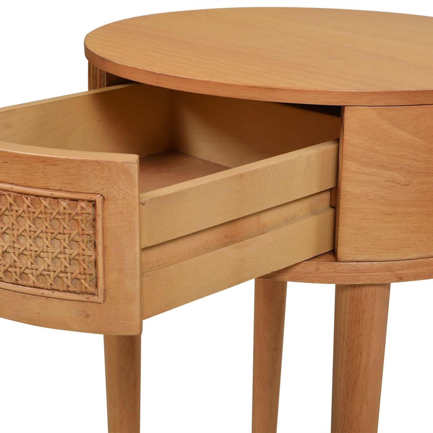 Round Cane Rattan Storage Side Table with Drawer - Side Tables