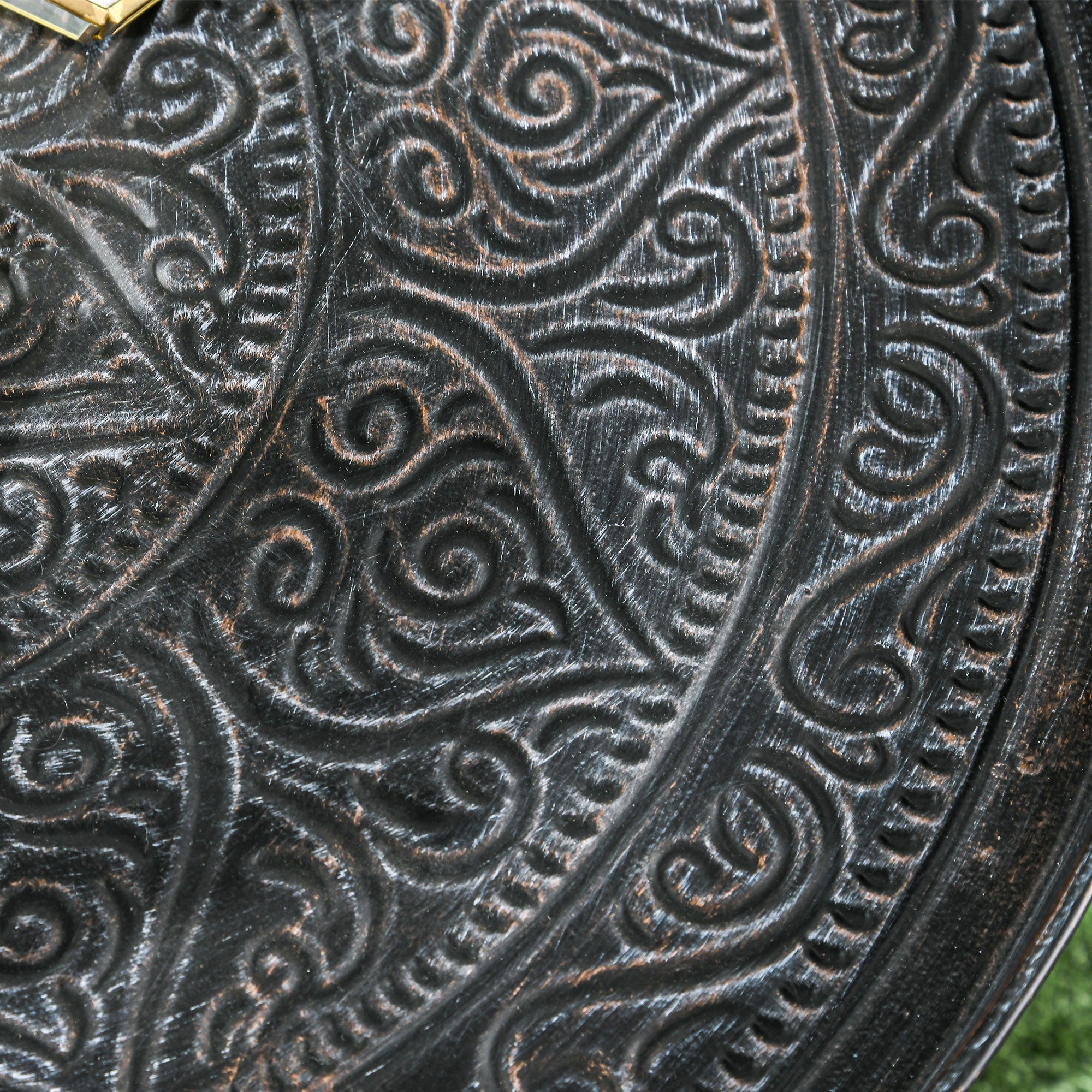 Round Coffee Table with Hammered Tray Top - Coffee Tables