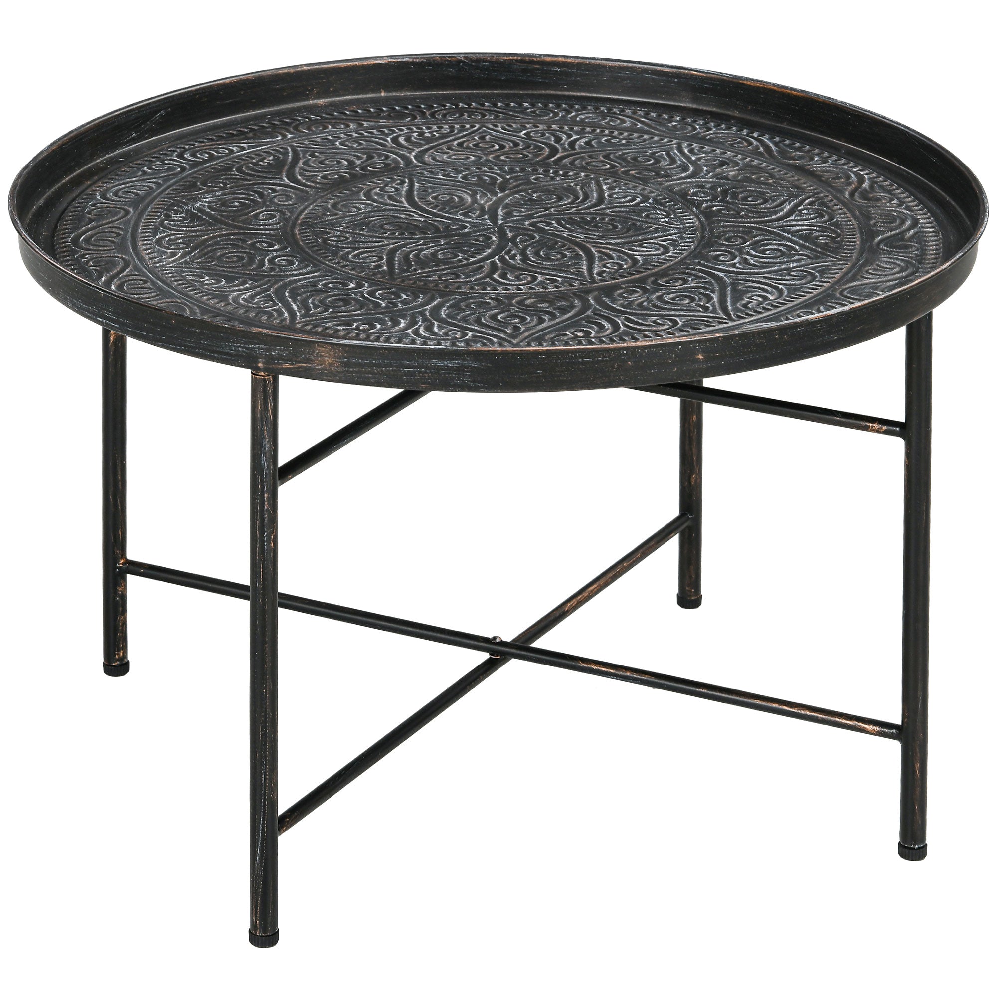 Round Coffee Table with Hammered Tray Top - Coffee Tables