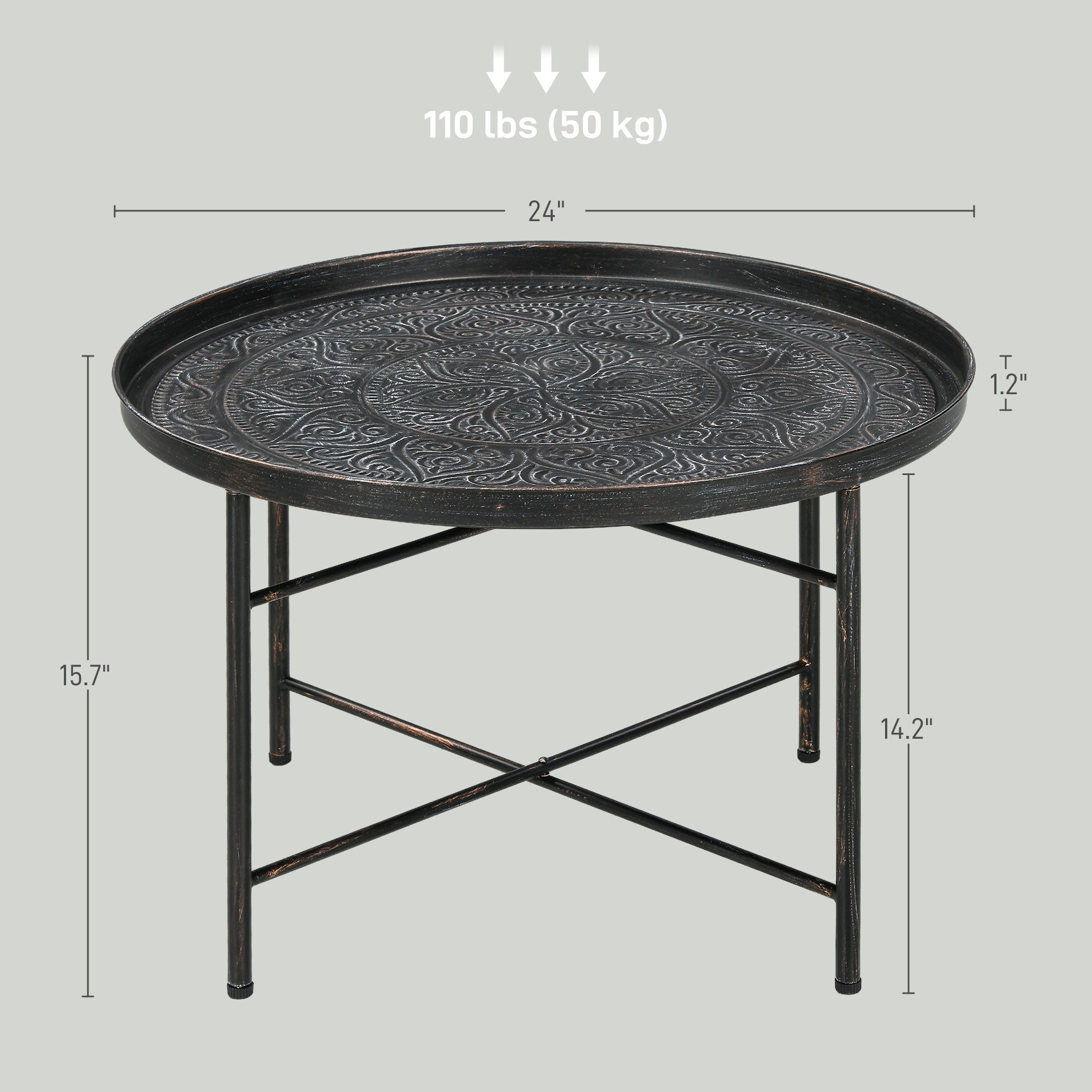 Round Coffee Table with Hammered Tray Top - Coffee Tables