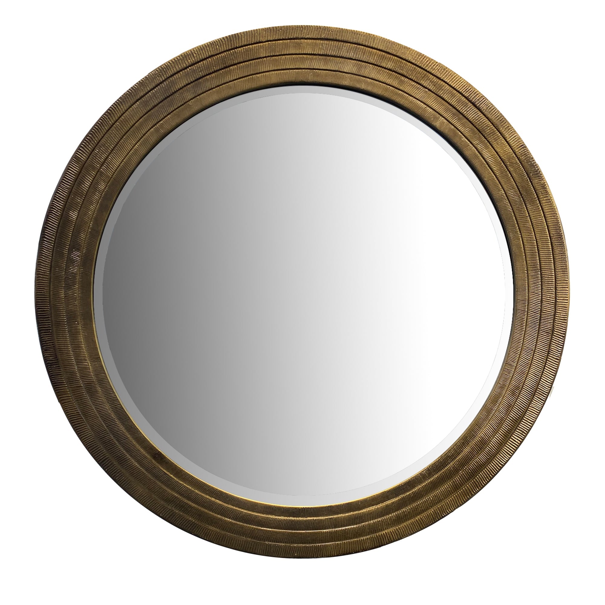 Round Layered Wooden Frame Decor Wall Mirror with Hand Carved Texture, Brown - Mirrors