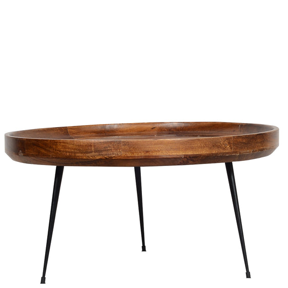Round Mango Wood Coffee Table With Splayed Metal Legs, Brown and Black - Coffee & Cocktail Tables